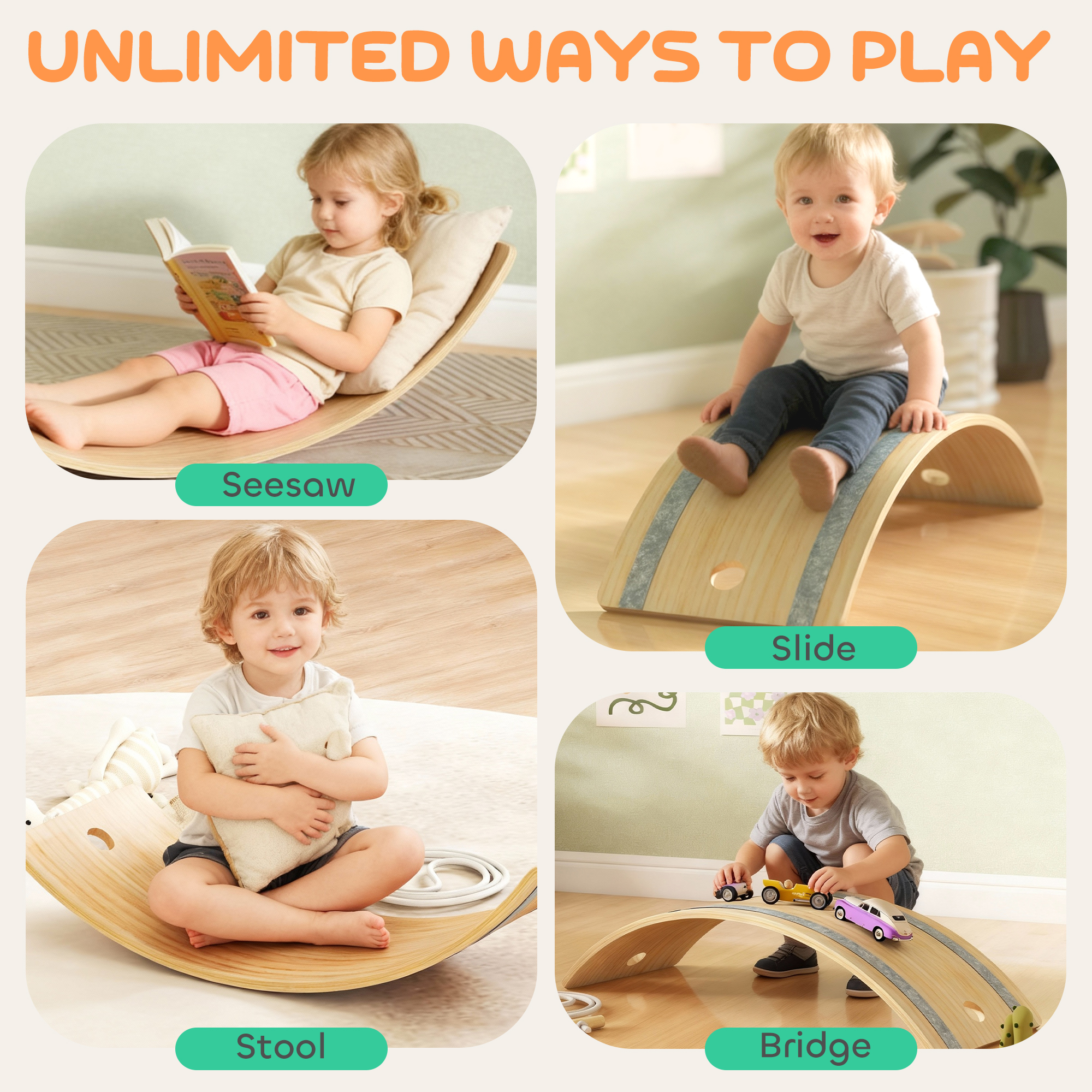 Kids Wooden Balance Board With Rope,Wooden Wobble Felt For Sensory Play,for — image 4