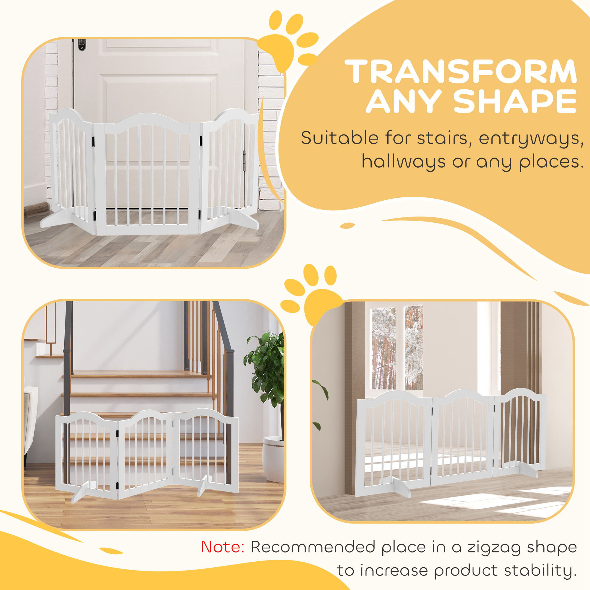 3 Panels Dog Gate W/ Support Feet Fence Safety Barrier Freestanding Wood White — image 3