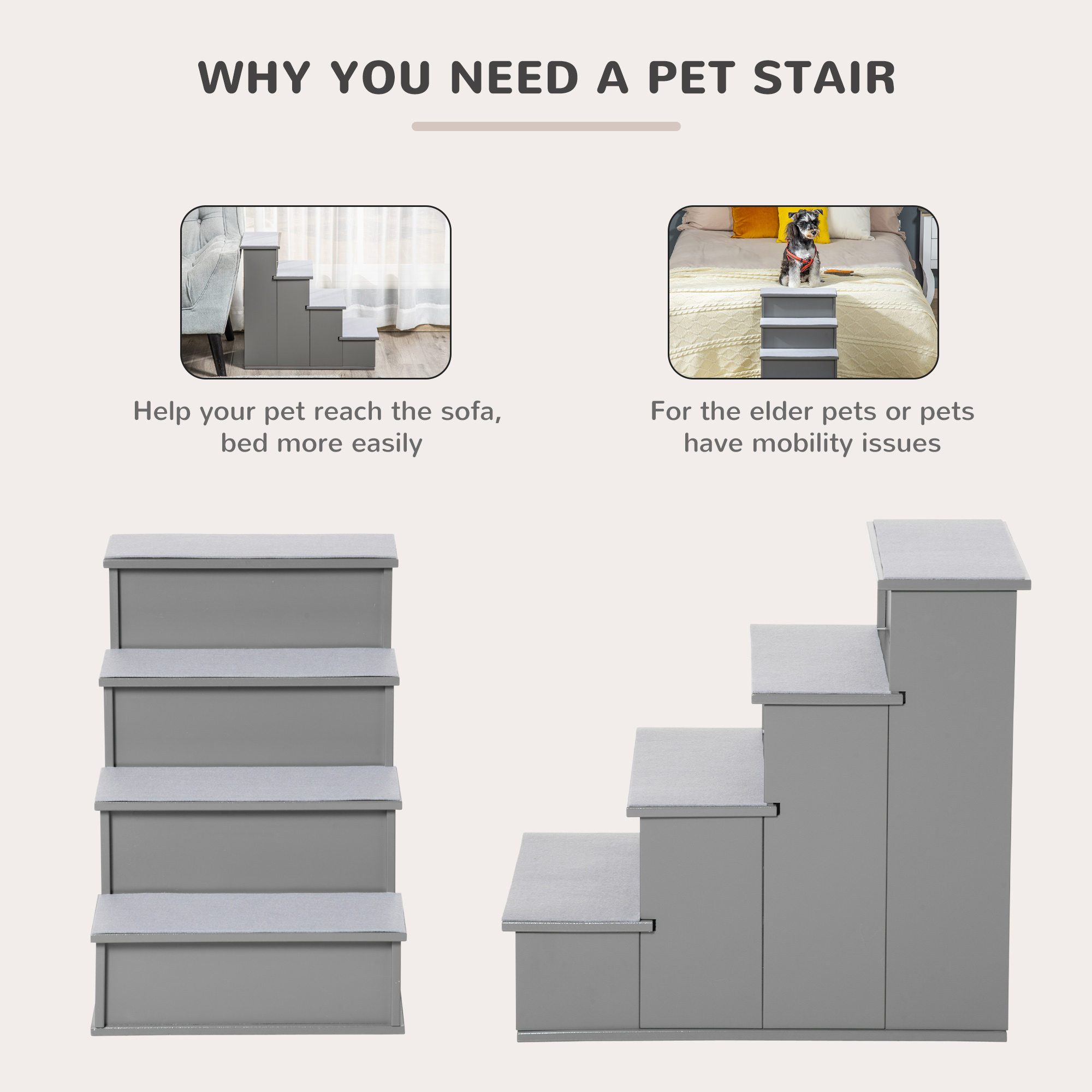 4 Step Dog Steps For Bed,Wooden Sofa,Pet Stairs Bed Couch With Non-Slip Carpet — image 5