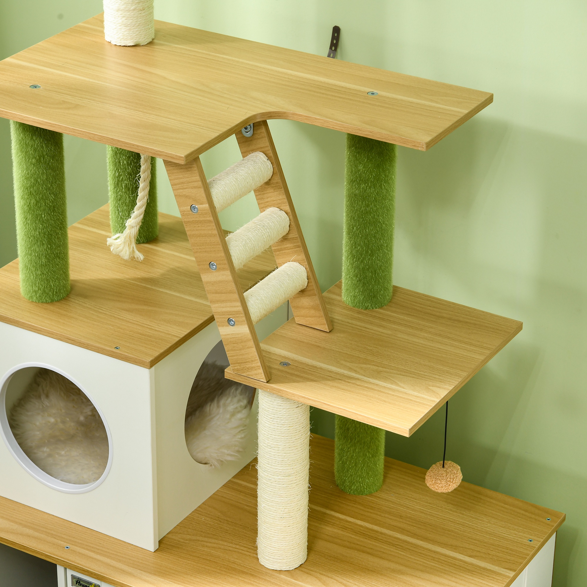 2-in-1 Hidden Cat Litter Box,Green Leaf Tree,with House,Ladder,Scratching — image 2