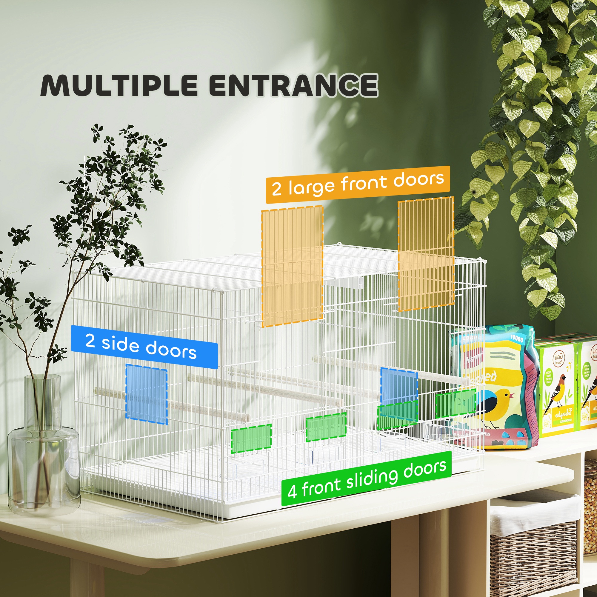 Bird Cage With Divider,4 Wooden Perches,Slide Out Tray,4 Feeders,for — image 5