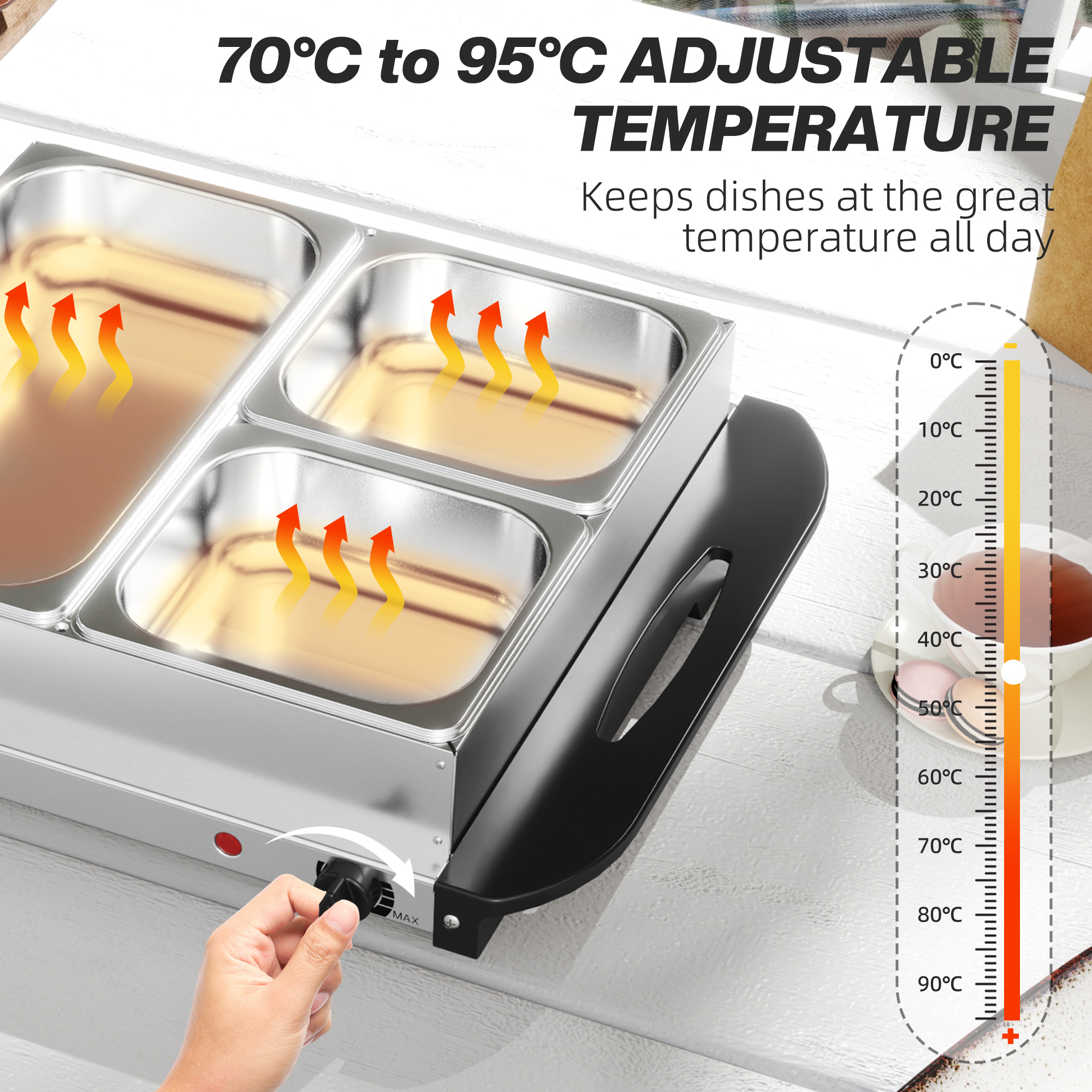4.5L Stainless Steel Electric Buffet Server,with 3x Trays And Lids — image 4