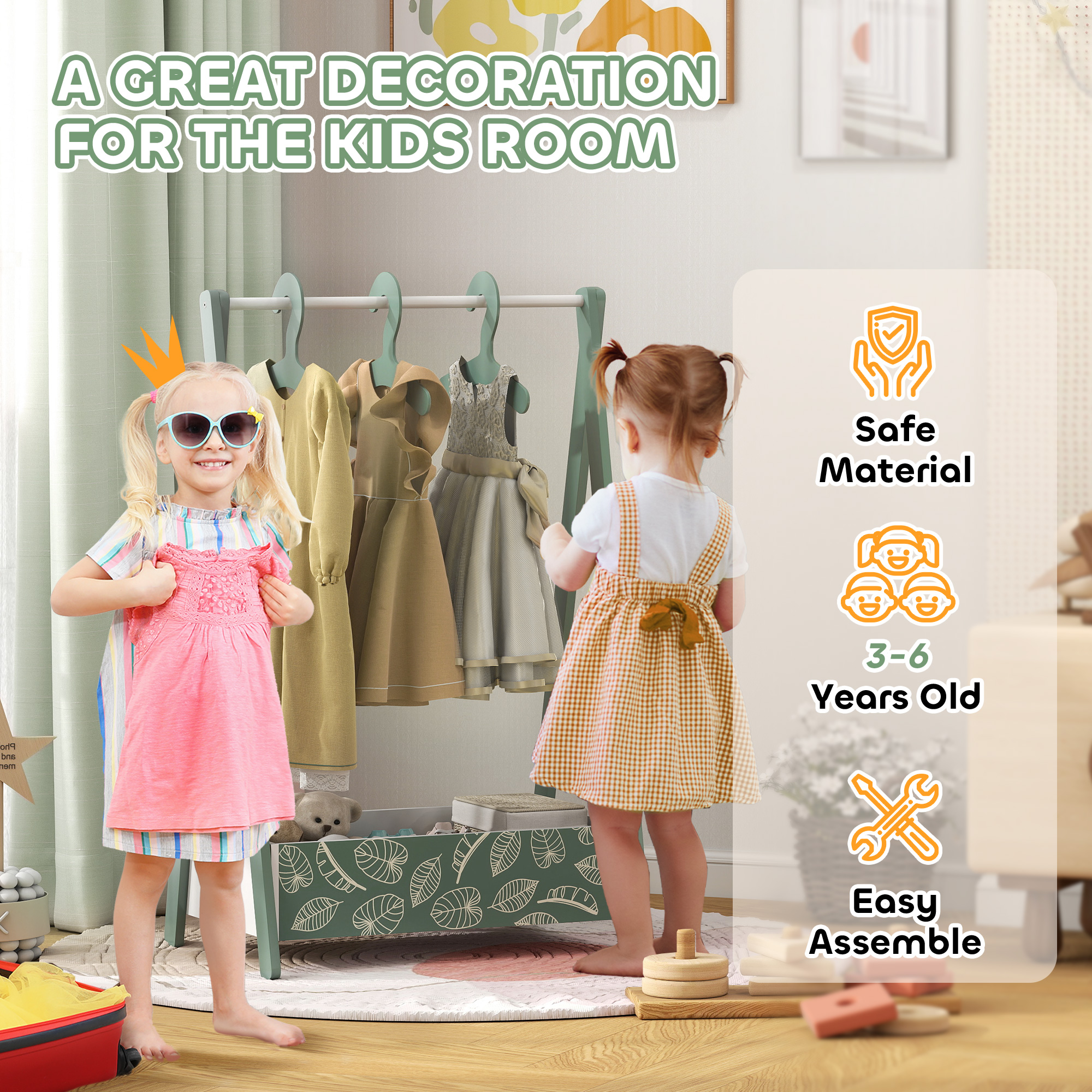 Baby Clothing Rack With Hangers,Storage Shelf For Bedroom,Leaf Theme,for Ages — image 2