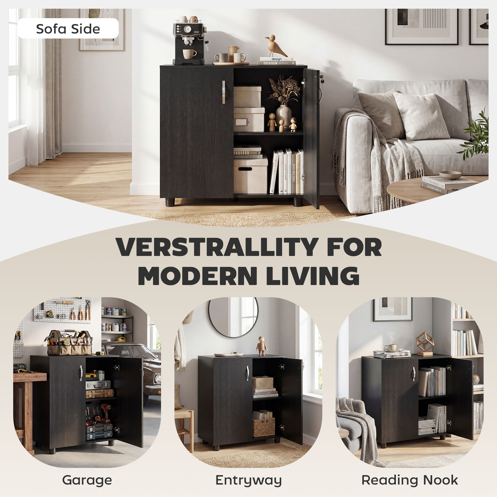 Two-Tier Locking Office Storage Cabinet-Black — image 4