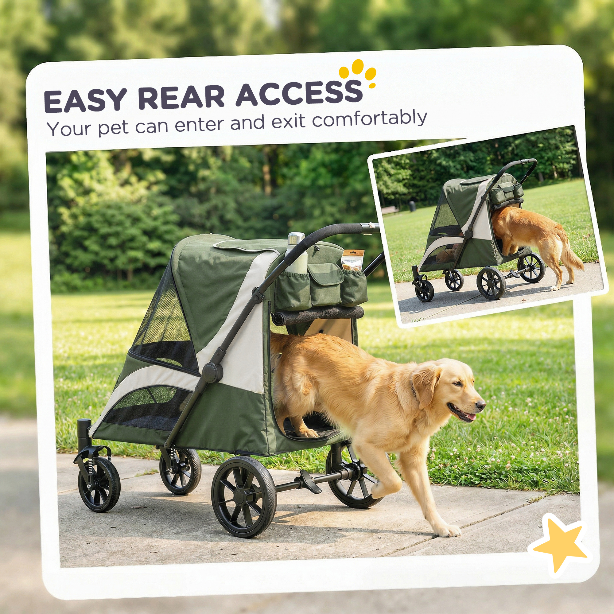Foldable Pet Stroller For Large Dogs With Four Big Wheels,Shock-Absorbing — image 3