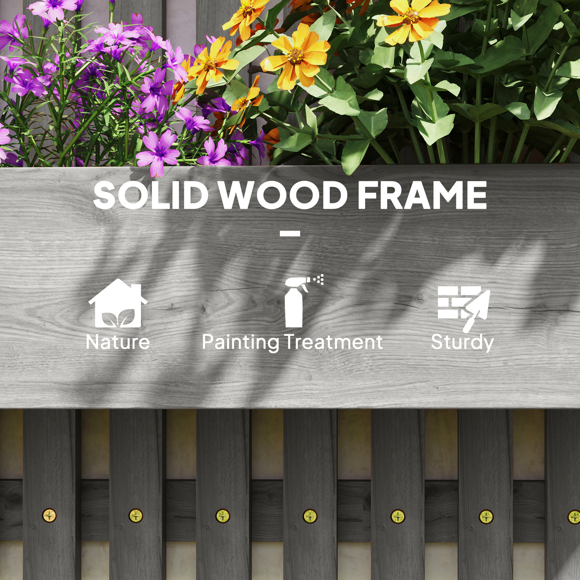 Wall-mounted Wooden Garden Planters With Trellis,Drainage Holes And 3 Planter — image 2