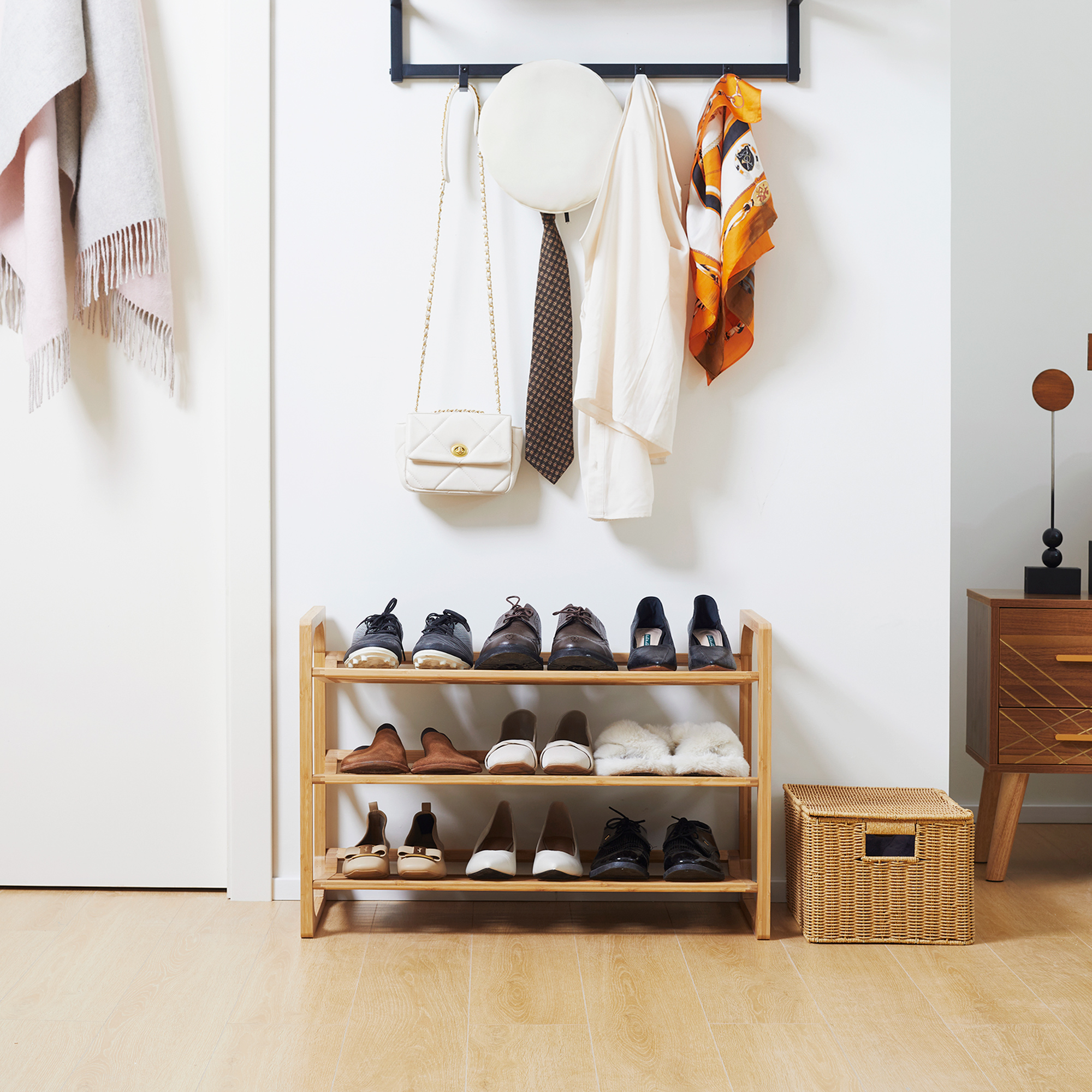 3-Tier Shoe Rack,Bamboo Storage Organizer With Slatted Shelves,Free Standing