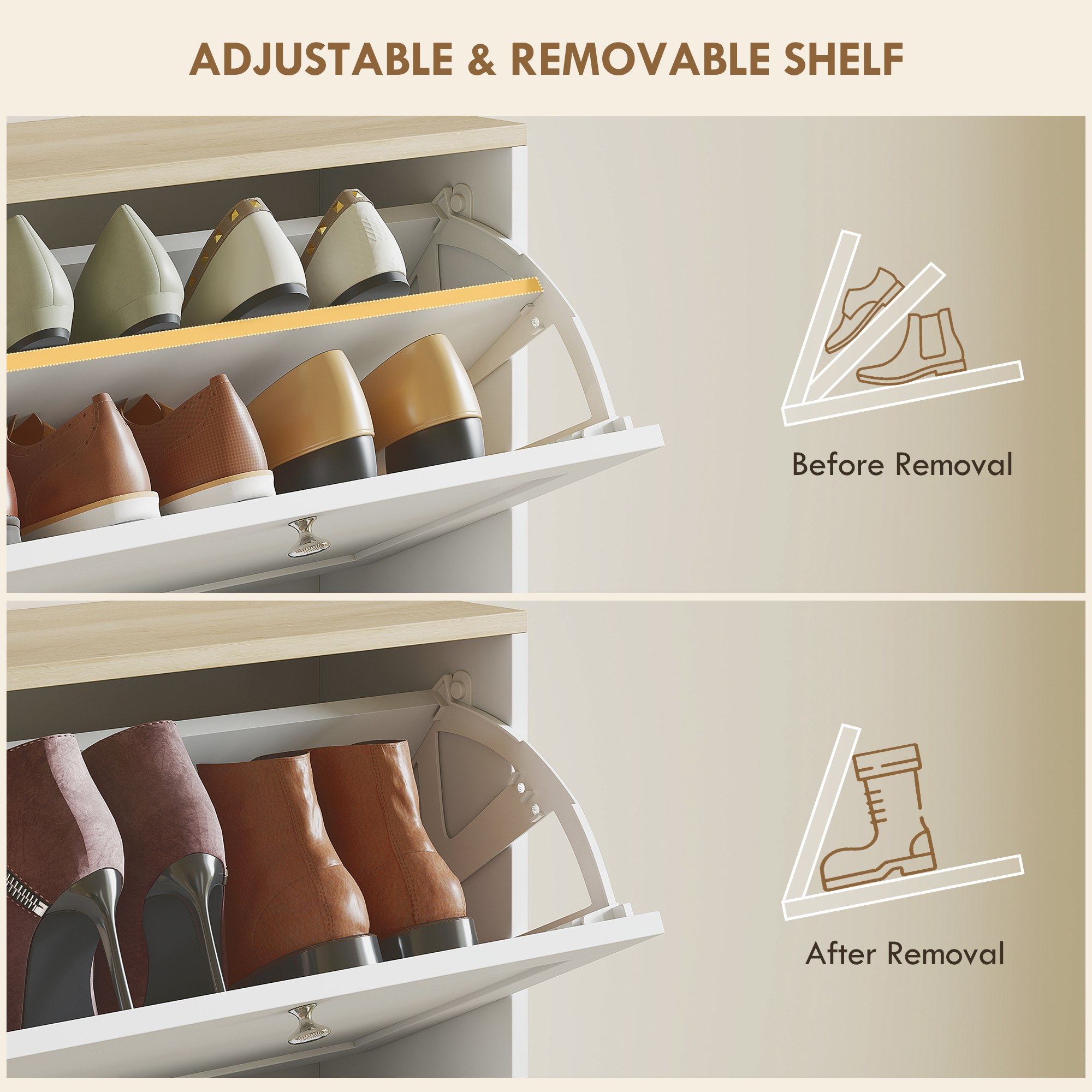 Modern Compact Three-Drawer Shoe Storage Cabinet-White — image 5