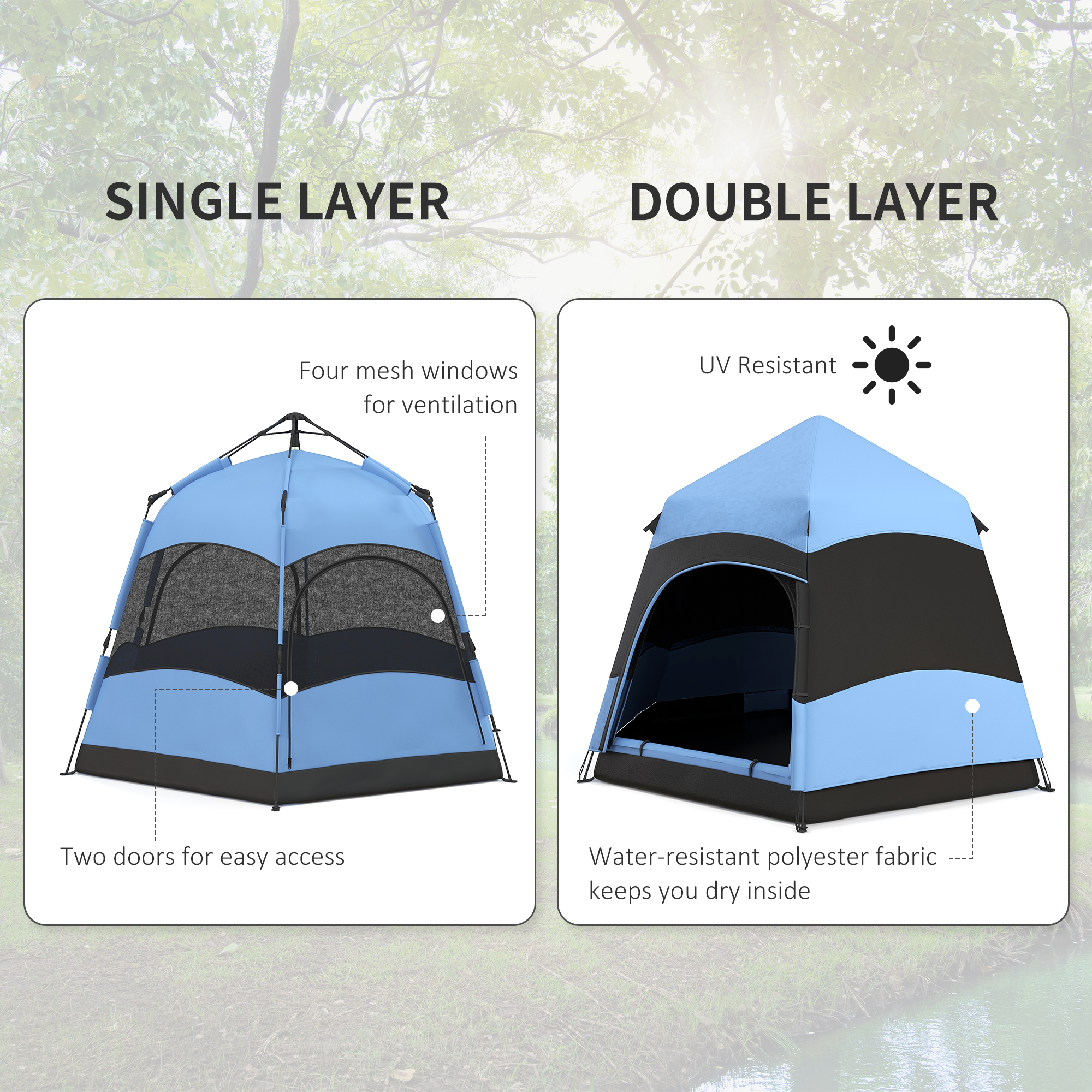 4 Man Hexagon Camping Tent With Hang Hook And Carry Bag-Blue Black — image 3
