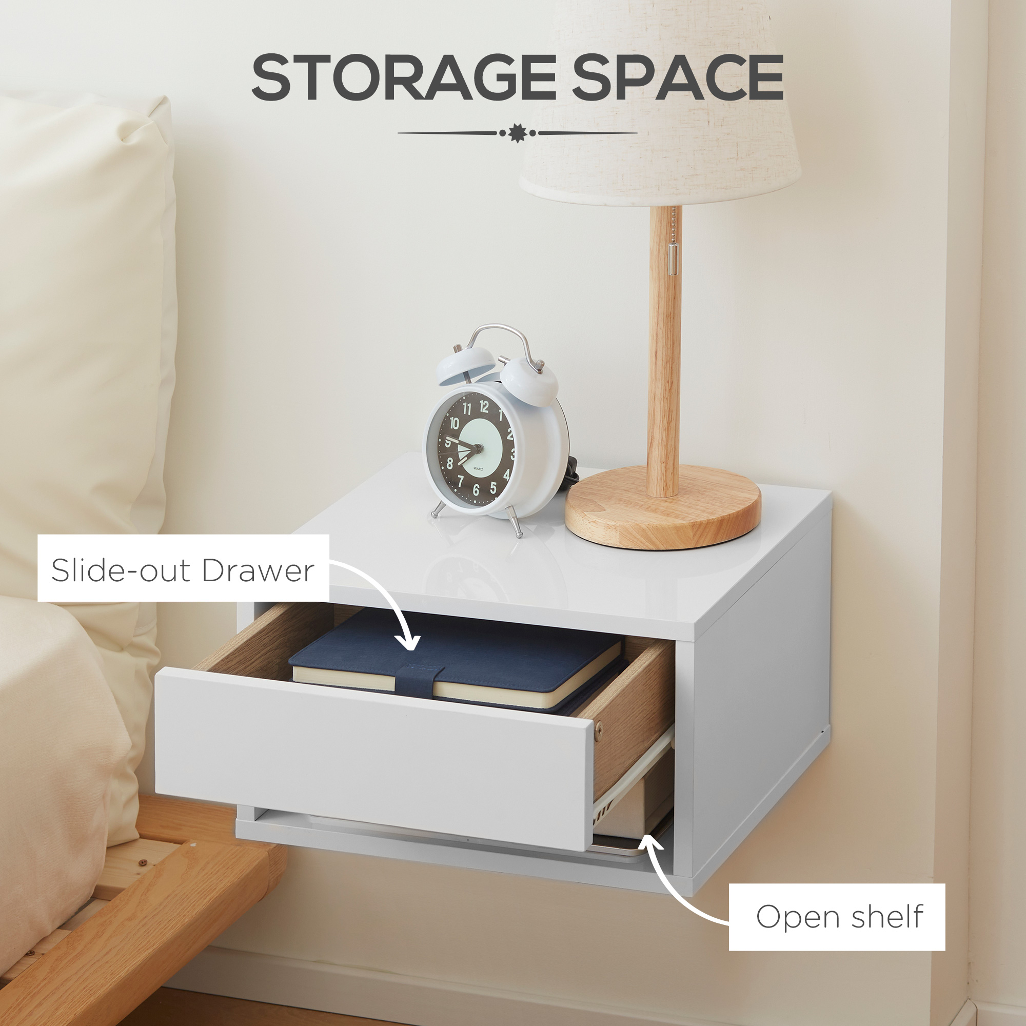 Set Of Two Floating Bedside Tables-High Gloss White — image 4