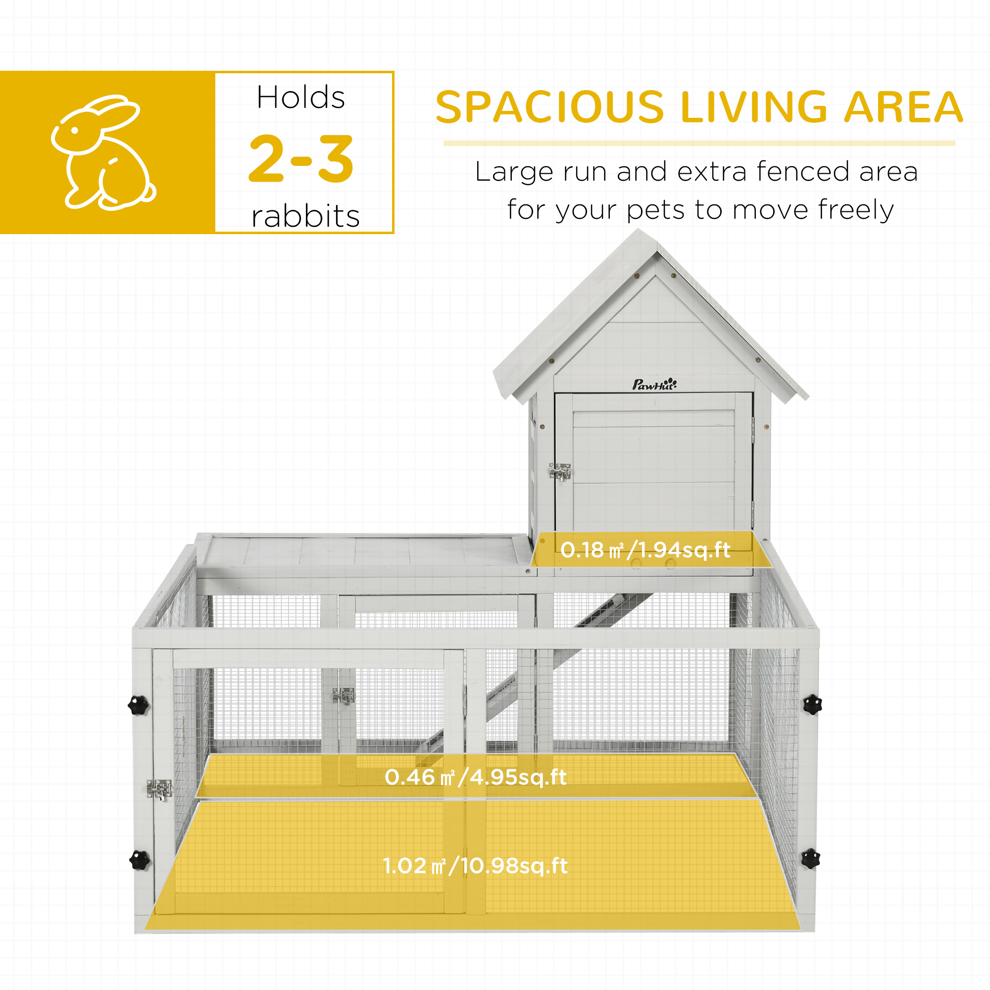 Indoor Rabbit Hutch,Guinea Pig Cage,with Slide-Out Tray,Large Fenced Area-Light Grey — image 1