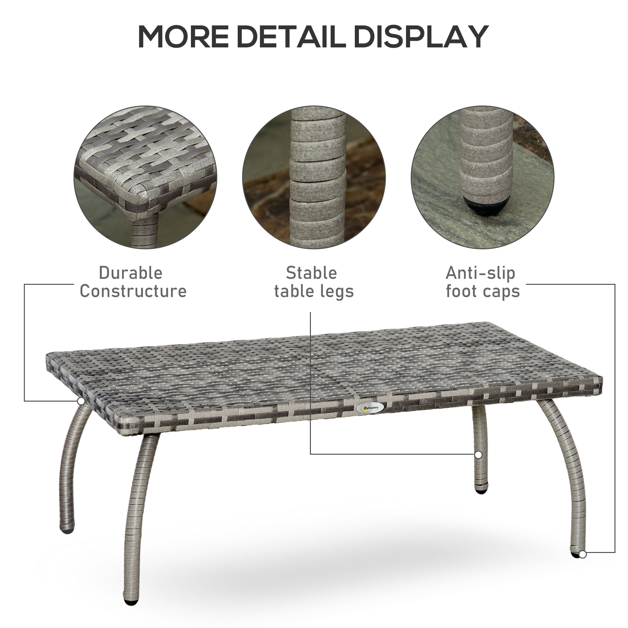 PE Wicker Rattan Garden Coffee Table-Mixed Grey — image 3