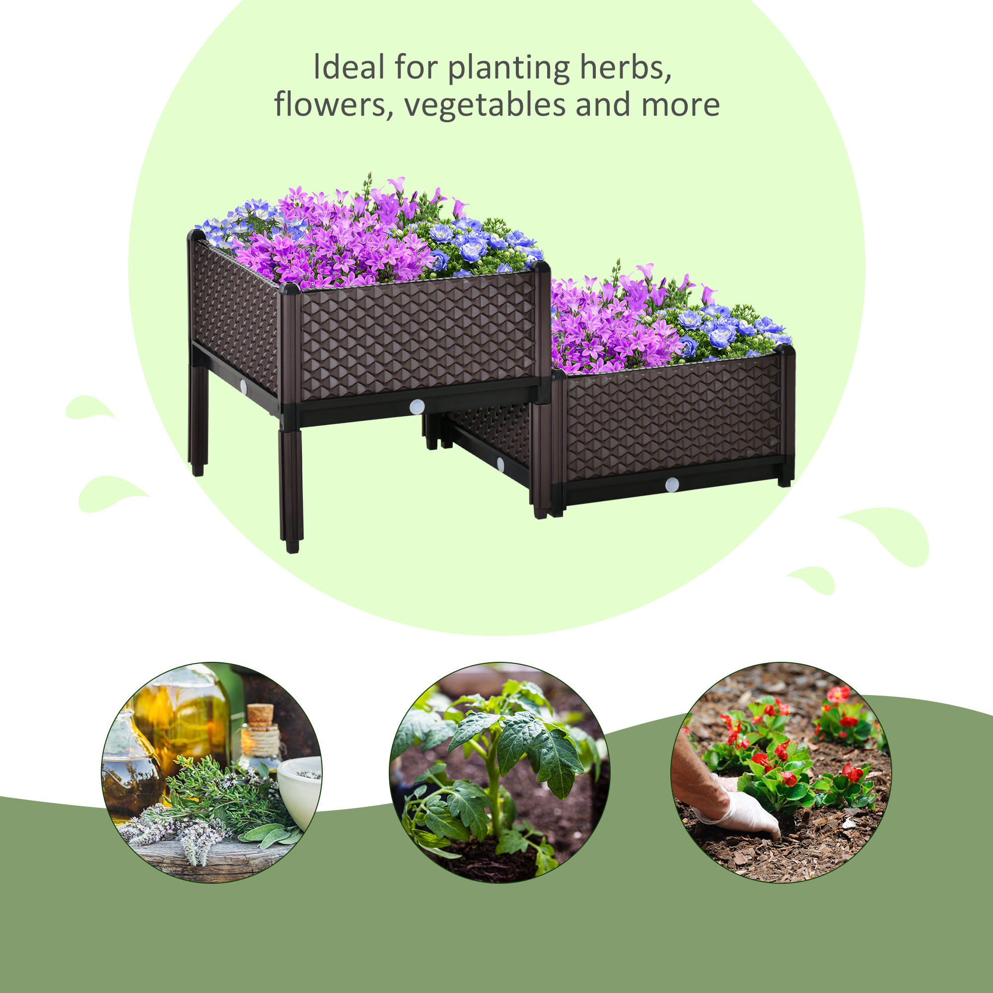 50cm X X 46.5cm Set Of 2 41L Plastic Raised Garden Bed,Planter Box,Flower — image 4