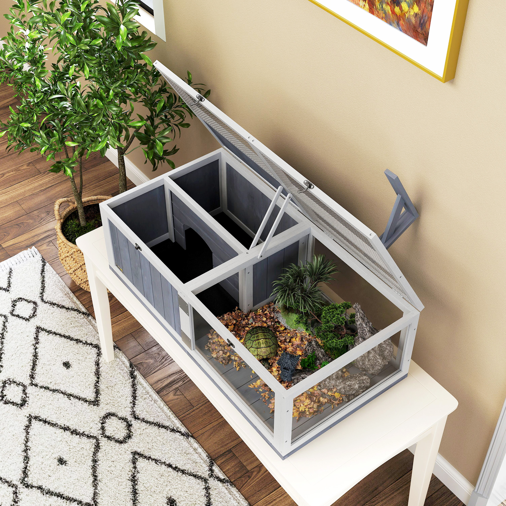Wooden Tortoise House With Lamp Holder,Clear Windows,Openable Tops,Built-In — image 4