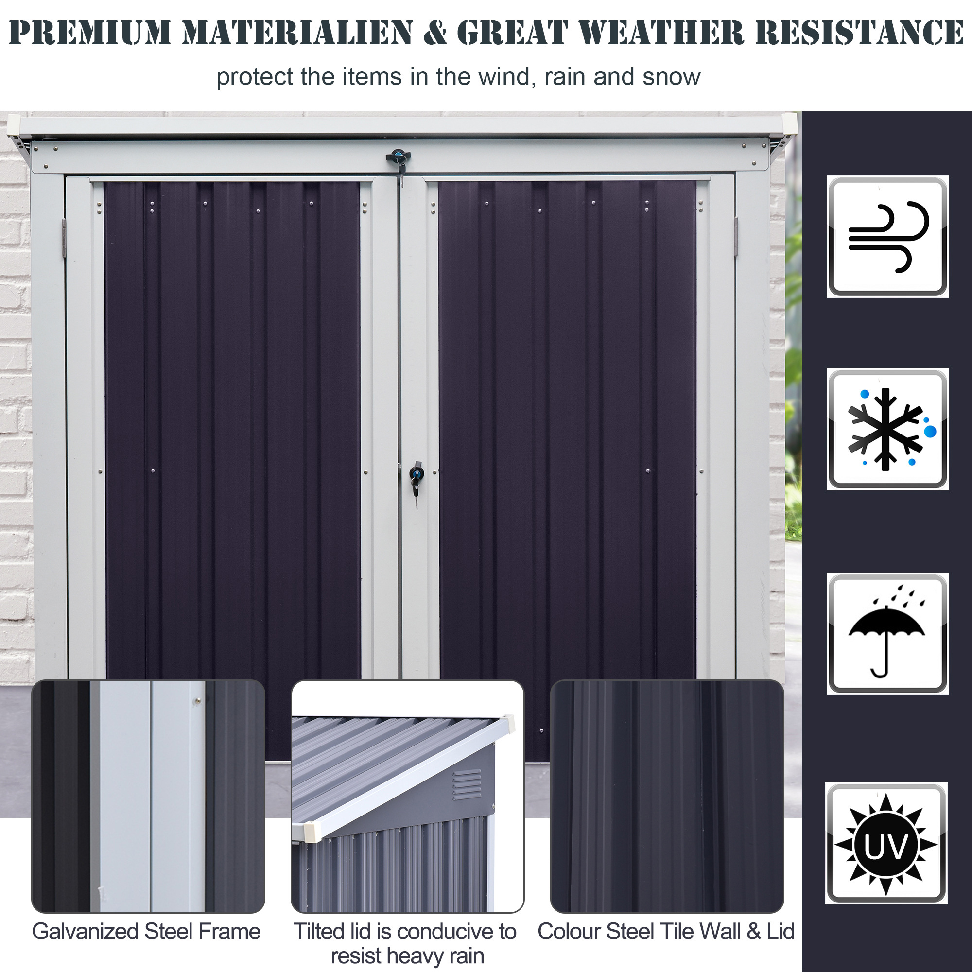 3.2 X 5.1ft Corrugated Steel Two-Bin Storage Shelter-Black — image 4