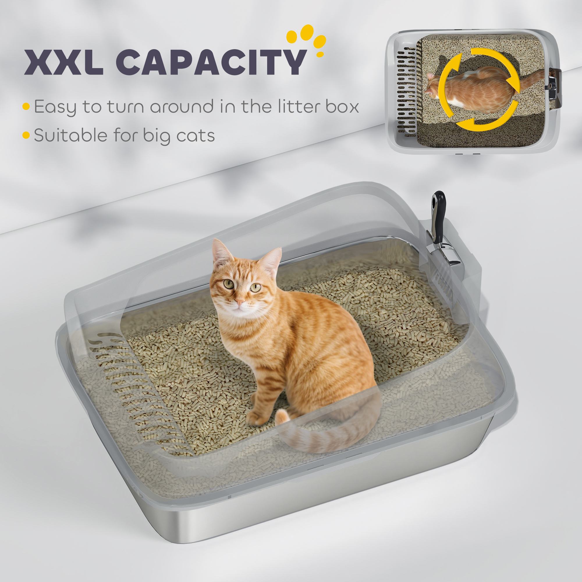 XXL Stainless Steel Cat Litter Box With High Sides,Metal Scoop,70 X 50 X 30 Cm — image 5