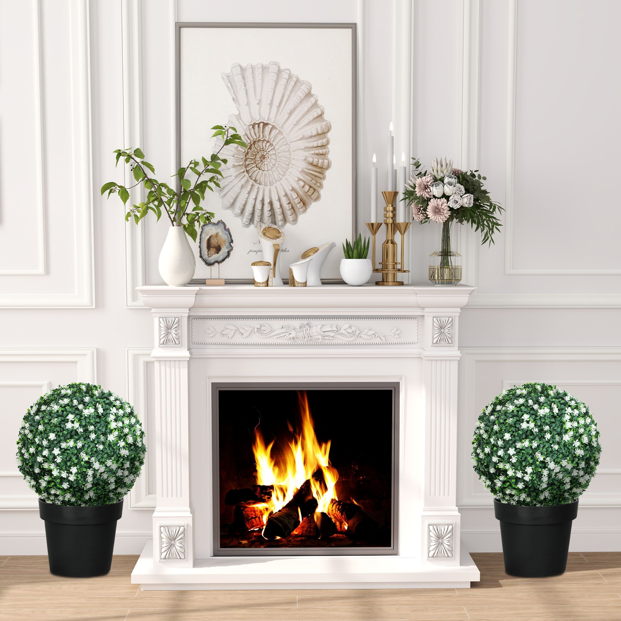 Set Of Two Artificial Boxwood Balls Plants-White — image 2