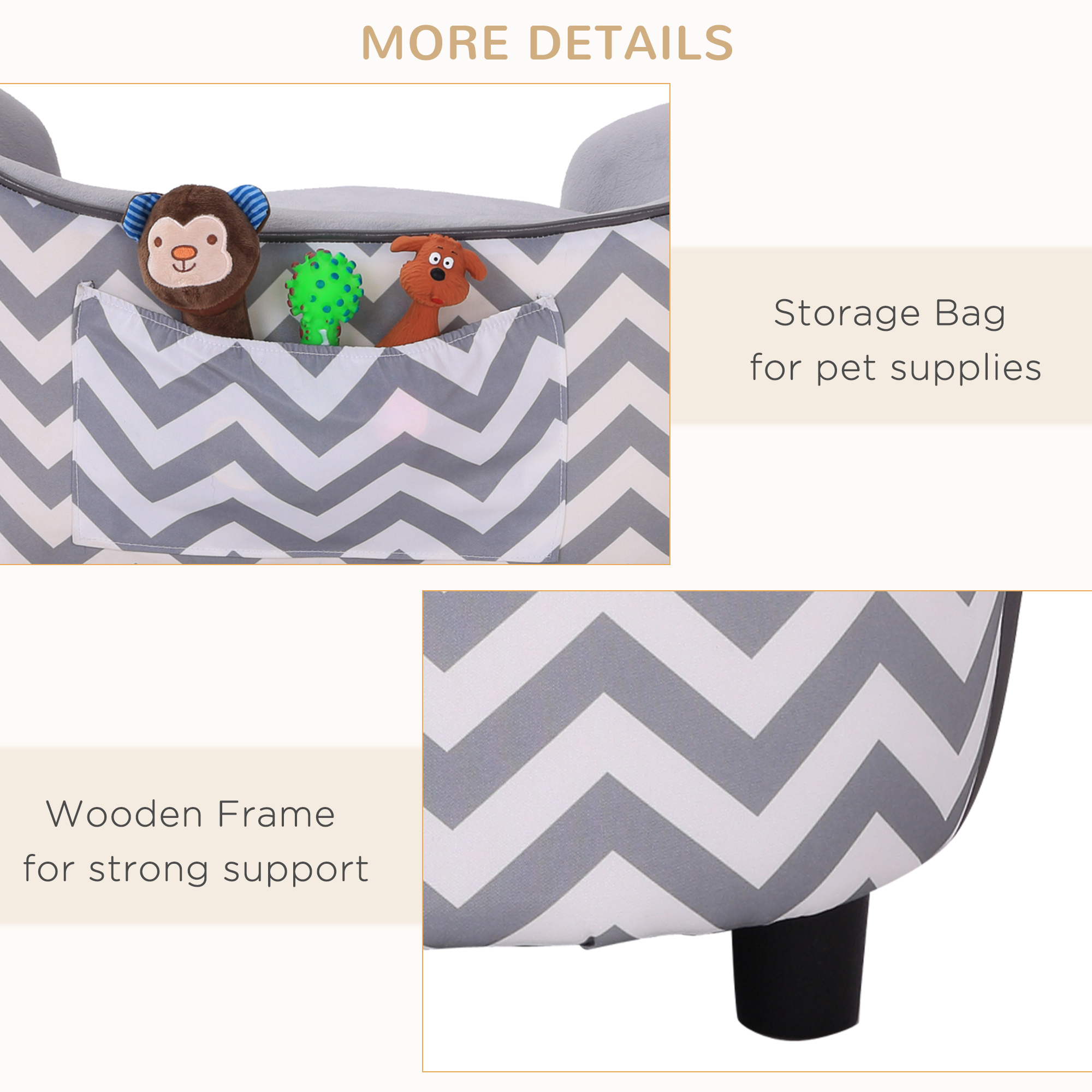 Dog Sofa Pet Couch For XS Dogs W/ Removable Sponge Padded Cushion-Grey — image 2
