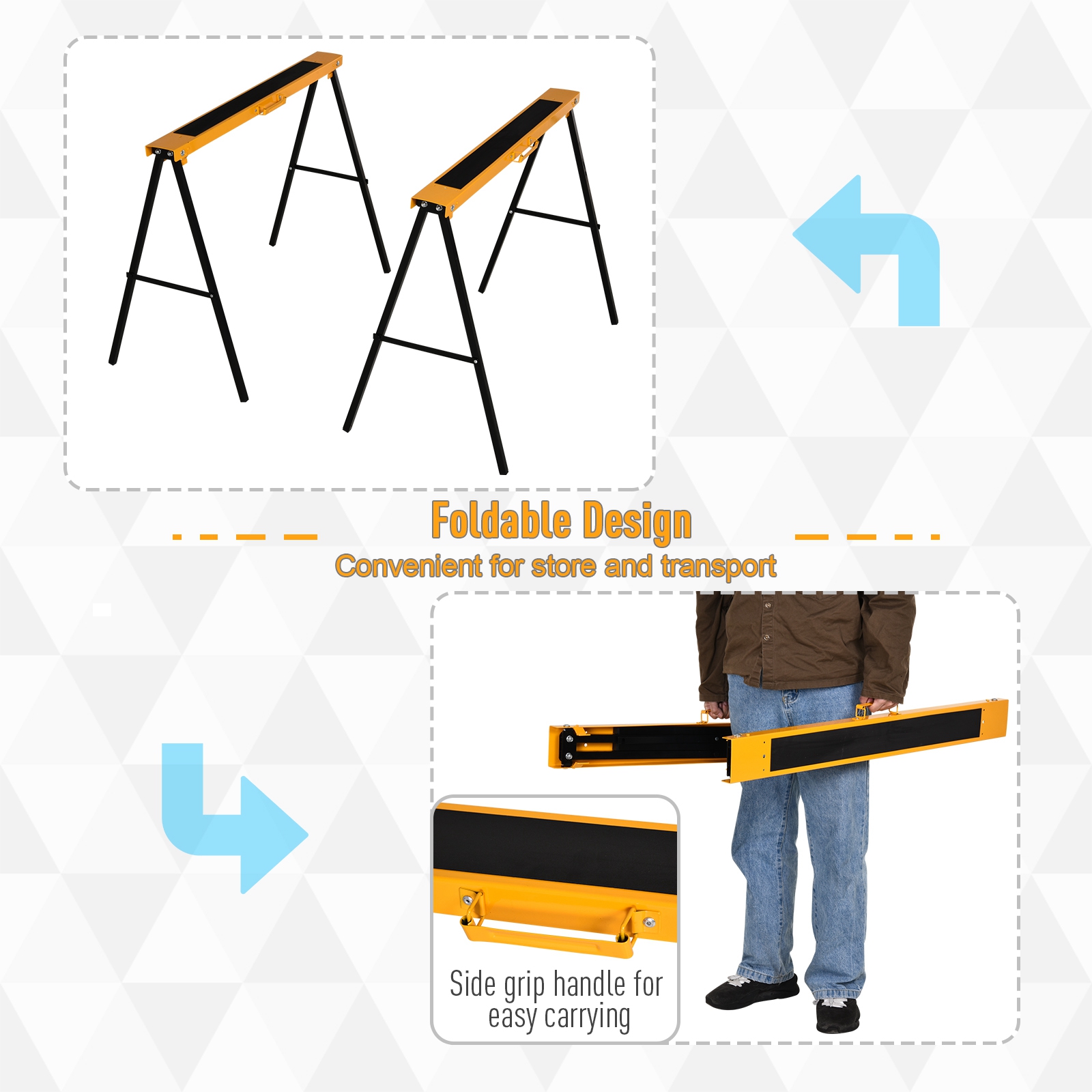 2PCS Saw Horse Twin Pack Folding Workbench Metal Trestle Stands With Non-slip — image 2