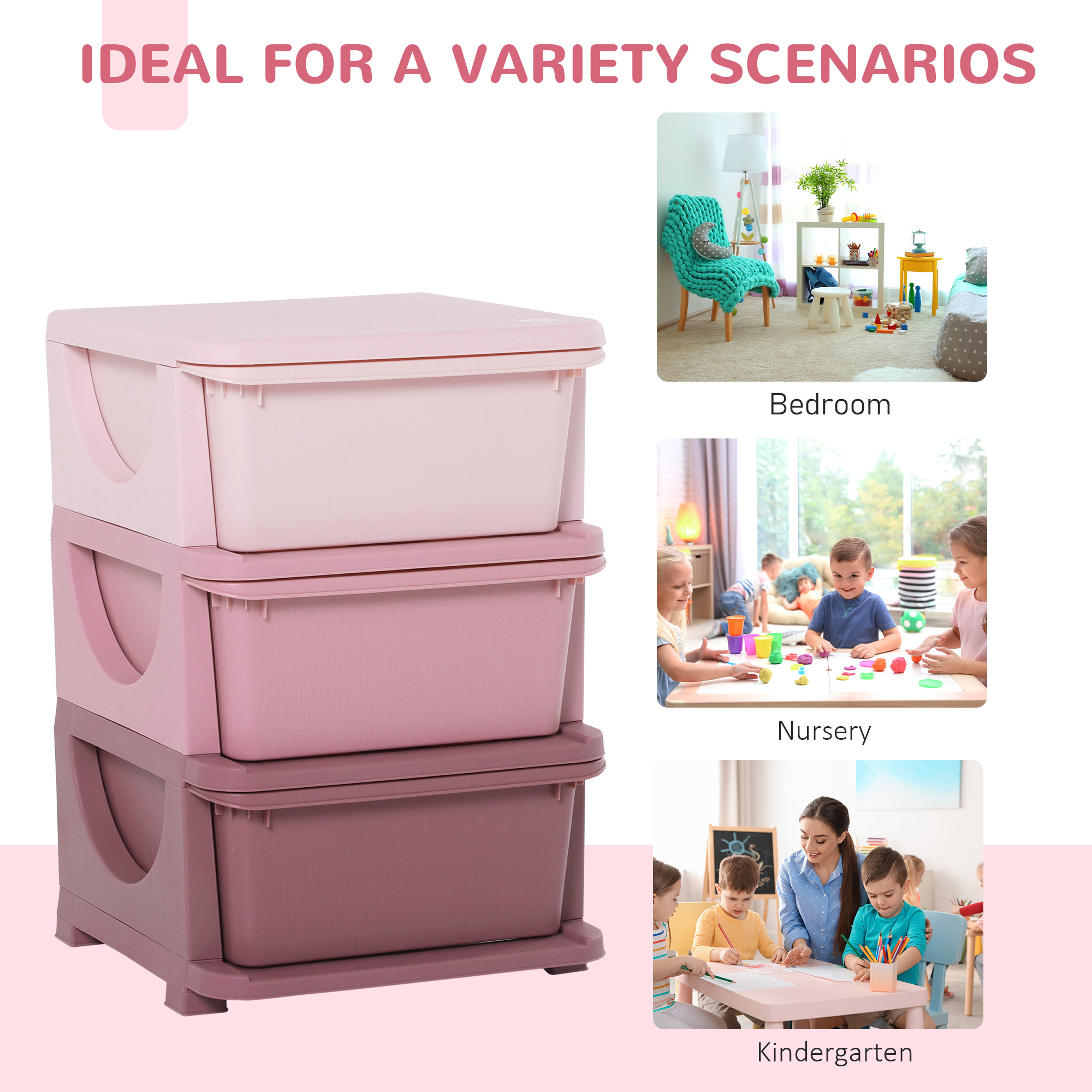 3 Drawers Plastic Storage Units,3 Tier Kids Units,Children Toy Chest — image 5