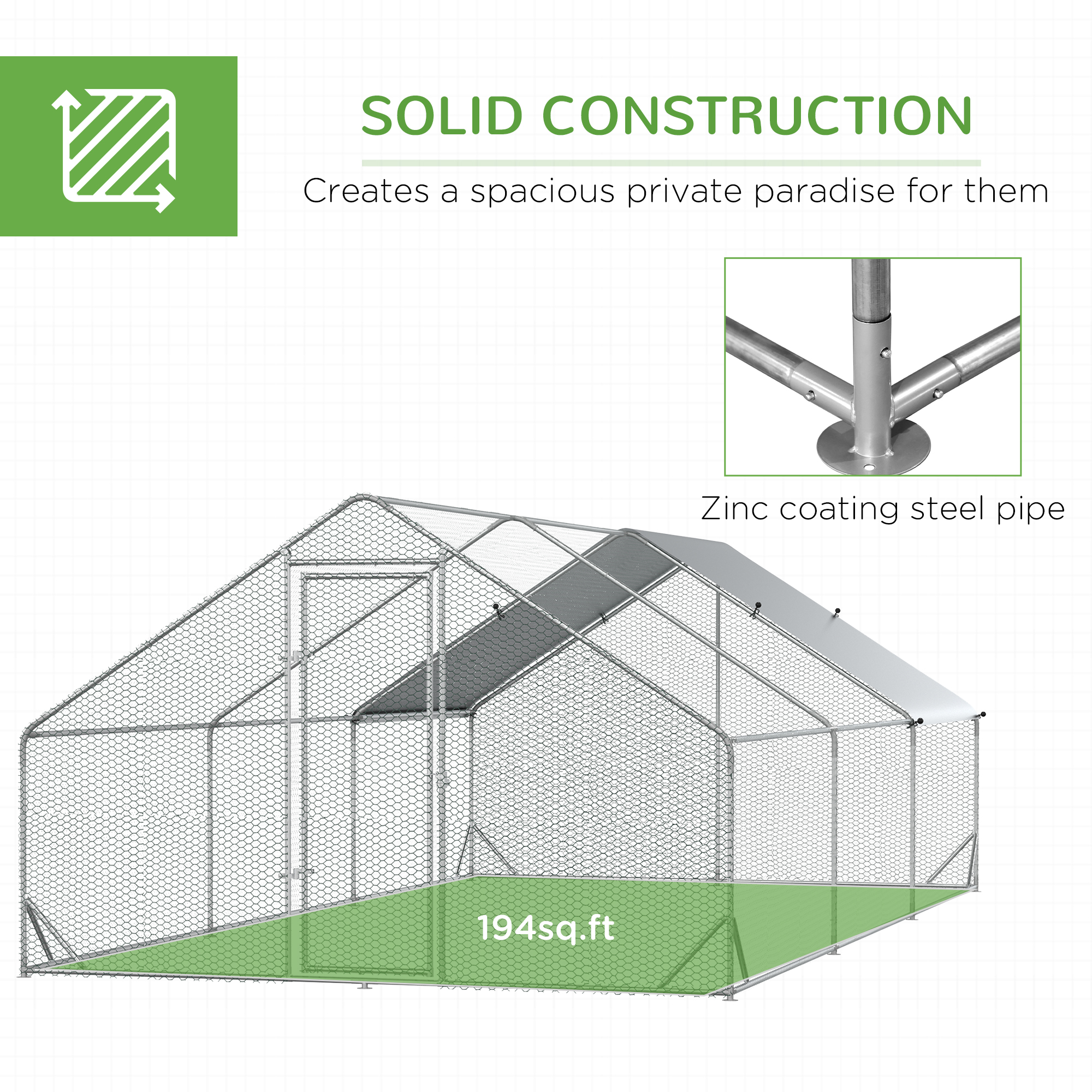 Galvanised Walk In Chicken Run Cover 6 X 3 X 2m Silver