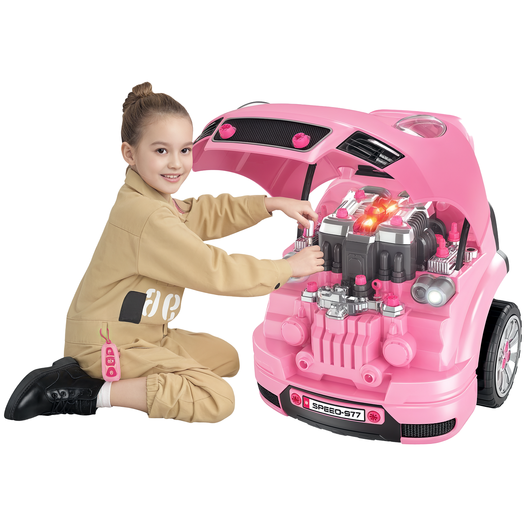 Kids Truck Engine Toy Set,with Horn,Light,Car Key,for Ages 3-5 Years-Pink — image 2
