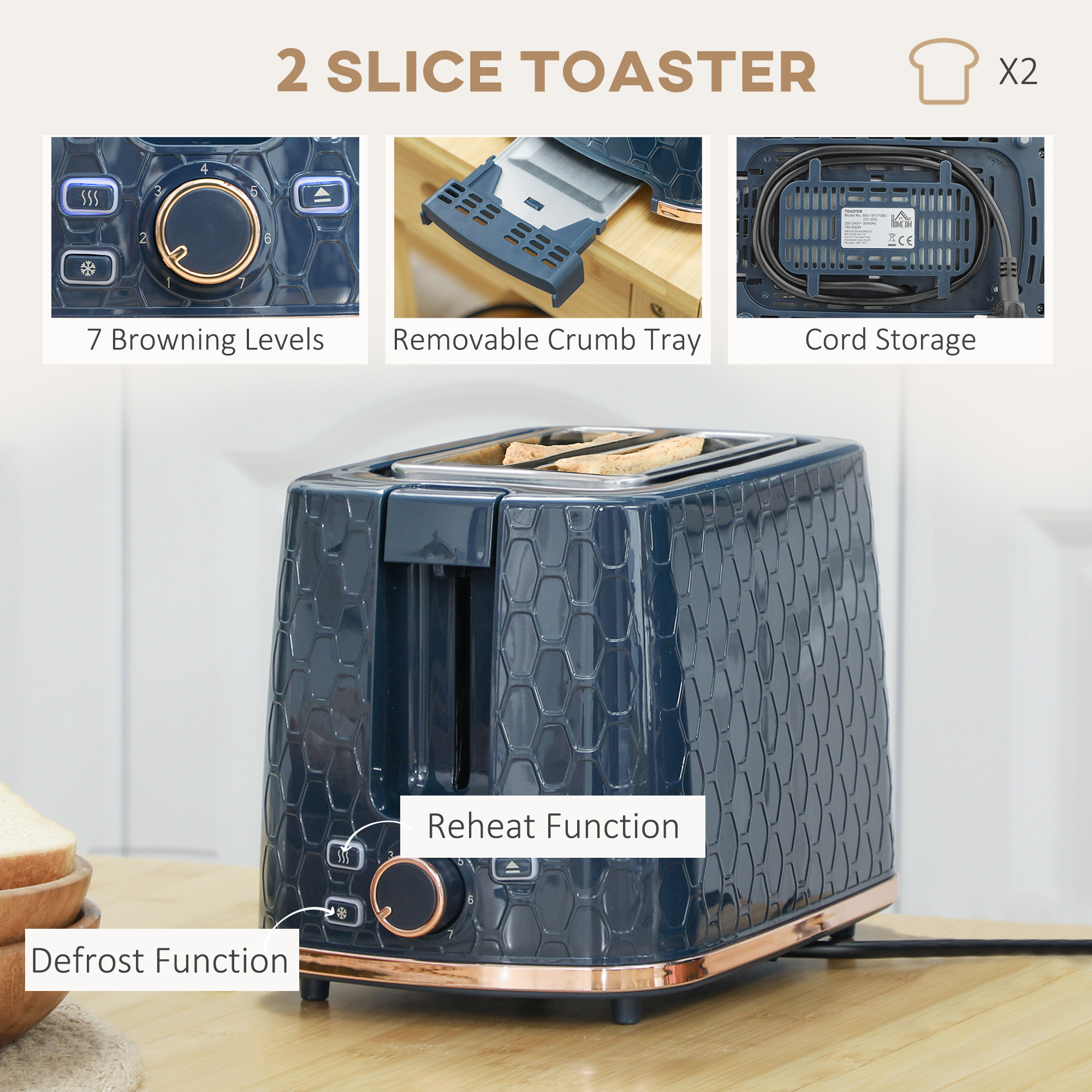 1.7L 3000W Fast Boil Kettle & 2 Slice Toaster Set,Kettle And Set With Auto Shut — image 3
