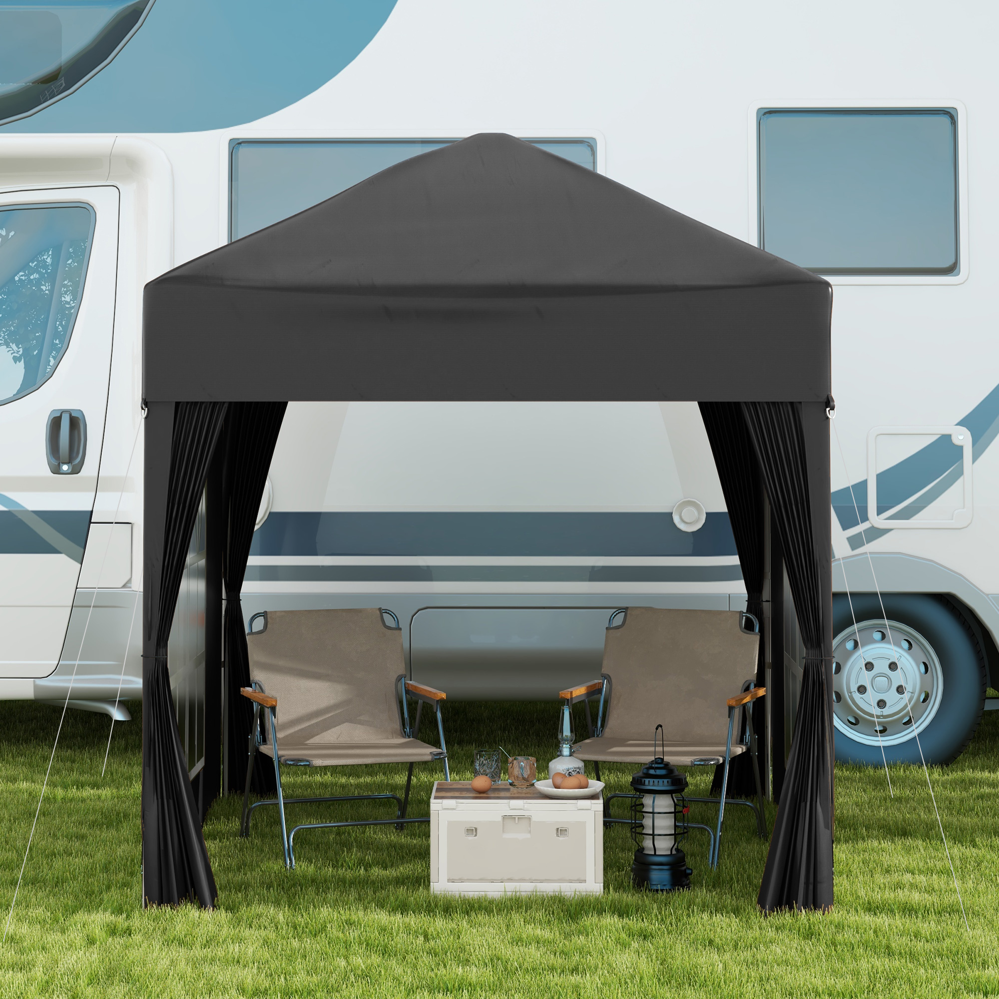 2x2m Pop-Up Gazebo,with Curtain Walls And Windows,Black — image 3