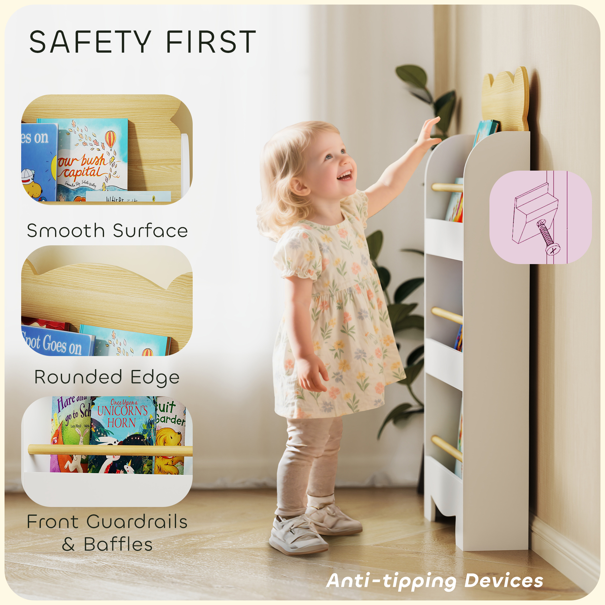 Kids Bookshelf,3 Tier Children Bookcase,Bear Theme Toddler Space-Saving — image 3