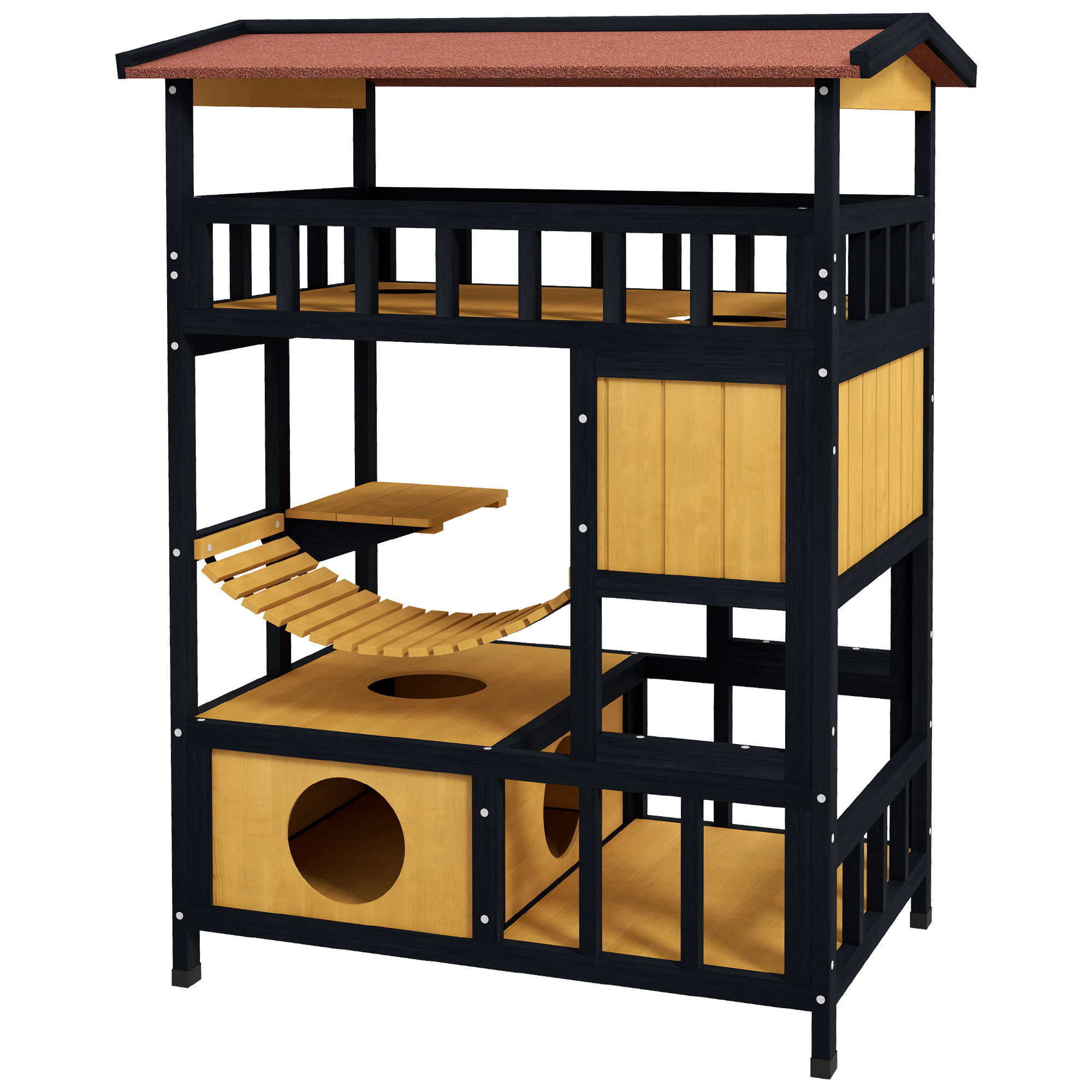 Outdoor Cat Shelter,Four-Tier Wooden Feral House,with Suspension Bridge,Cat — image 4