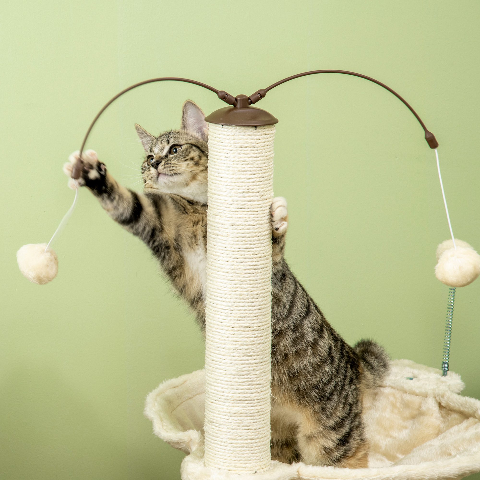 Cat Tree,with Scratching Posts,Hammock,Toy Ball-Beige detail photo 2