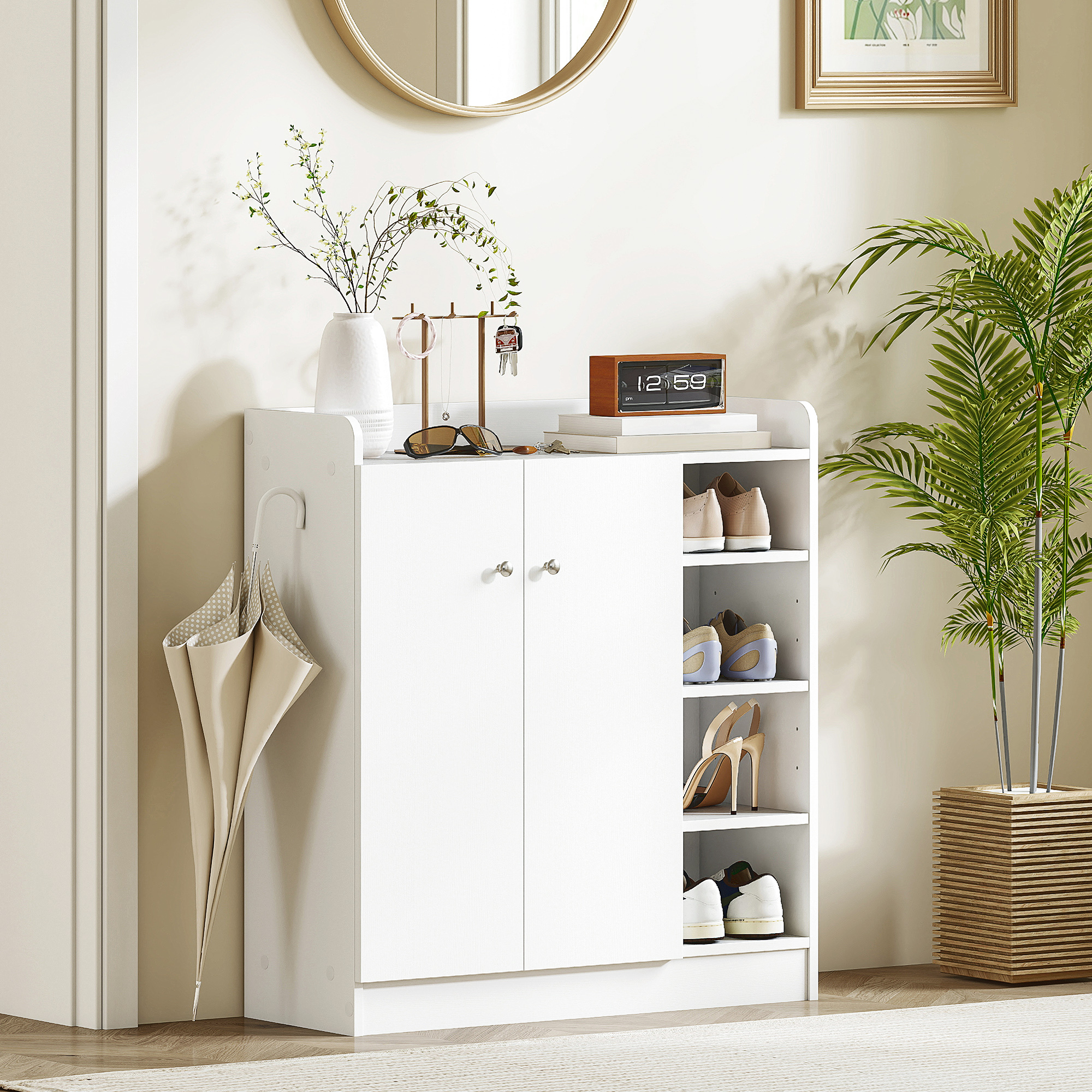 Shoe Storage Cabinet Two Doors W/ Adjustable 4 Shelves Cupboard Footwear Rack — image 5