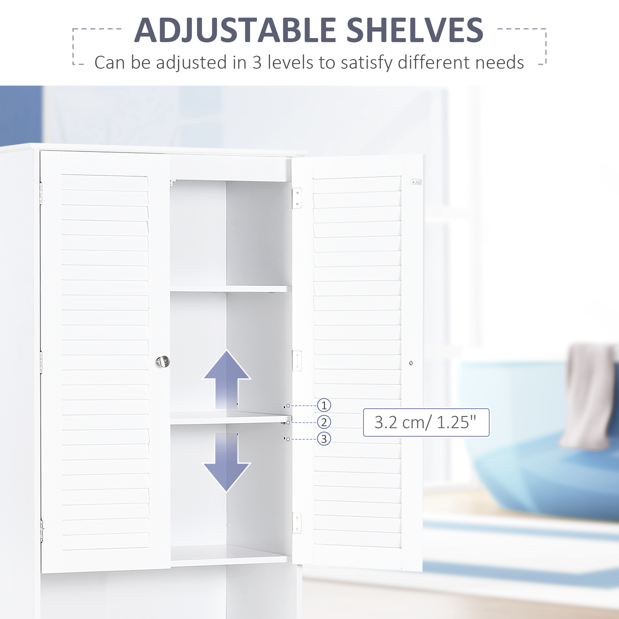 Tall Freestanding Bathroom Cabinet Retro Shutters 3 Compartments Shelves — image 3