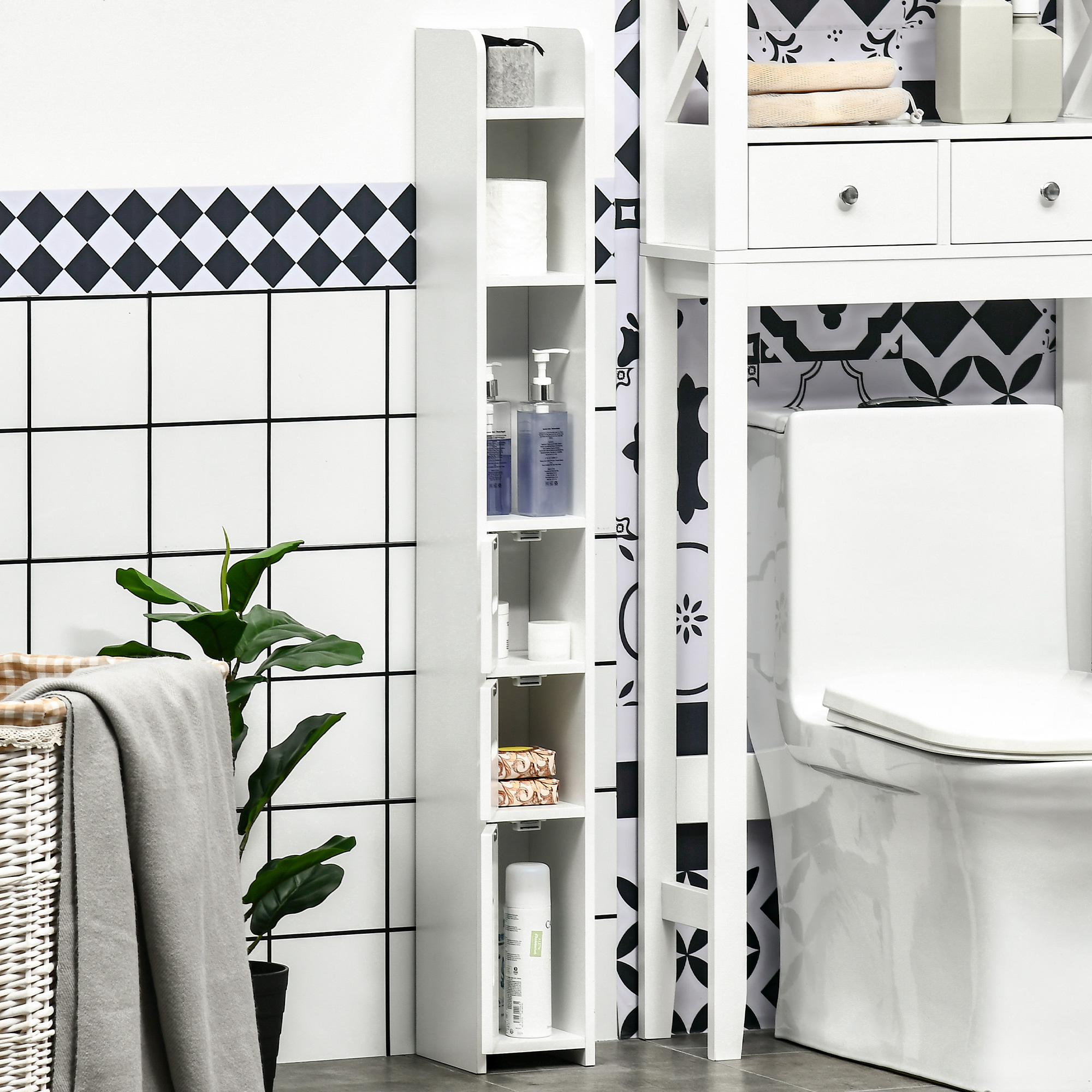 Modern Bathroom Storage Cabinet,Freestanding Tall Cabinet With Open Shelves — image 3
