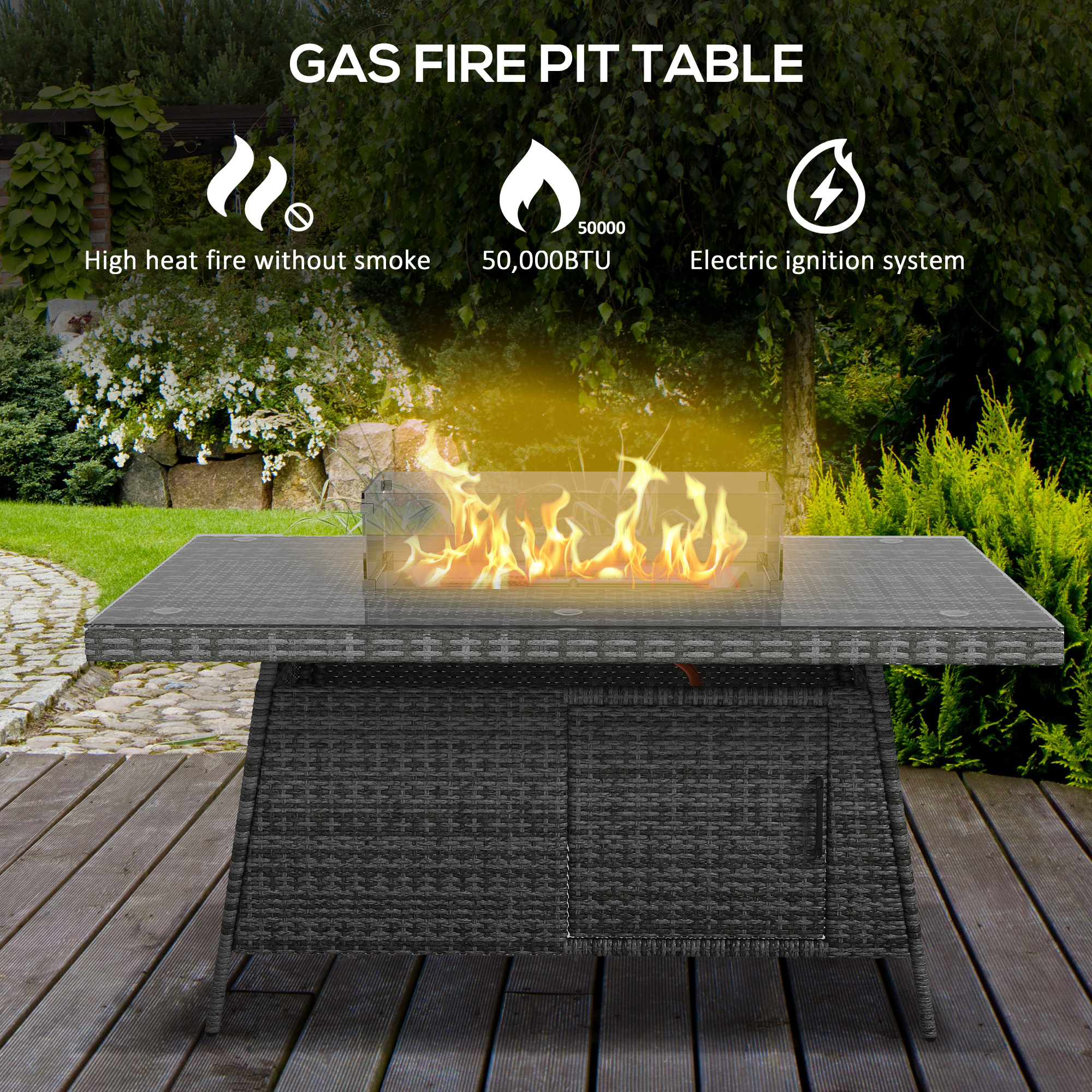 7 Pieces Outdoor Rattan Garden Furniture With Fire Pit Table,6 Seater Table — image 6