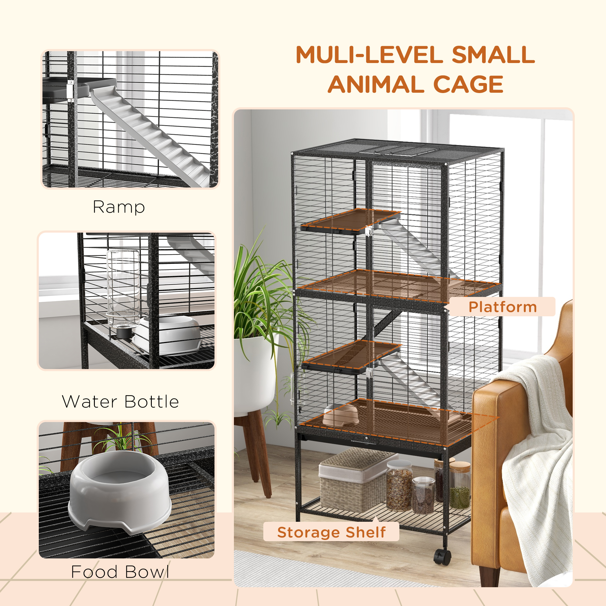 Rolling chinchilla cage,small animal cage for ferrets w/