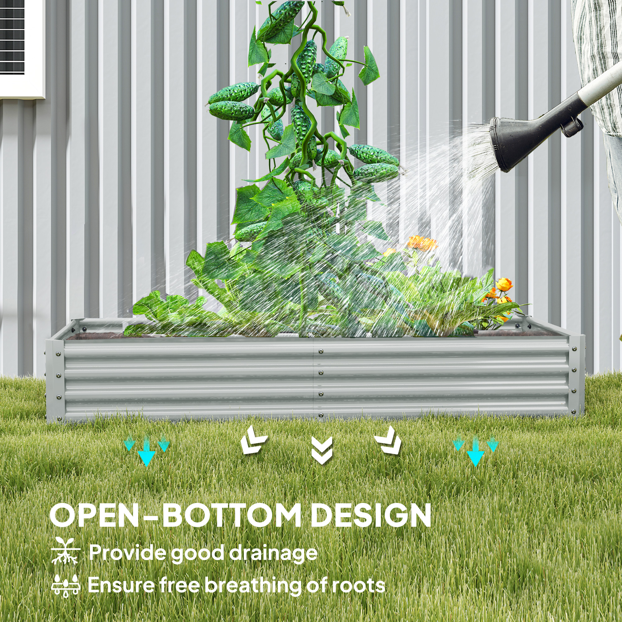 180 X 90cm Galvanised Steel Open Planter-Silver — image 2