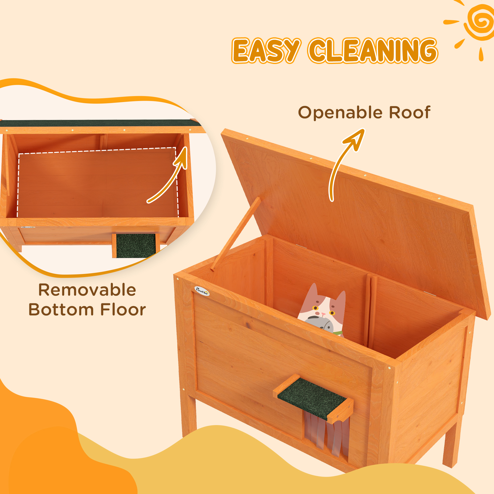 Feral Cat House,Wooden Insulated With Removable Floor,Water-Resistant Openable