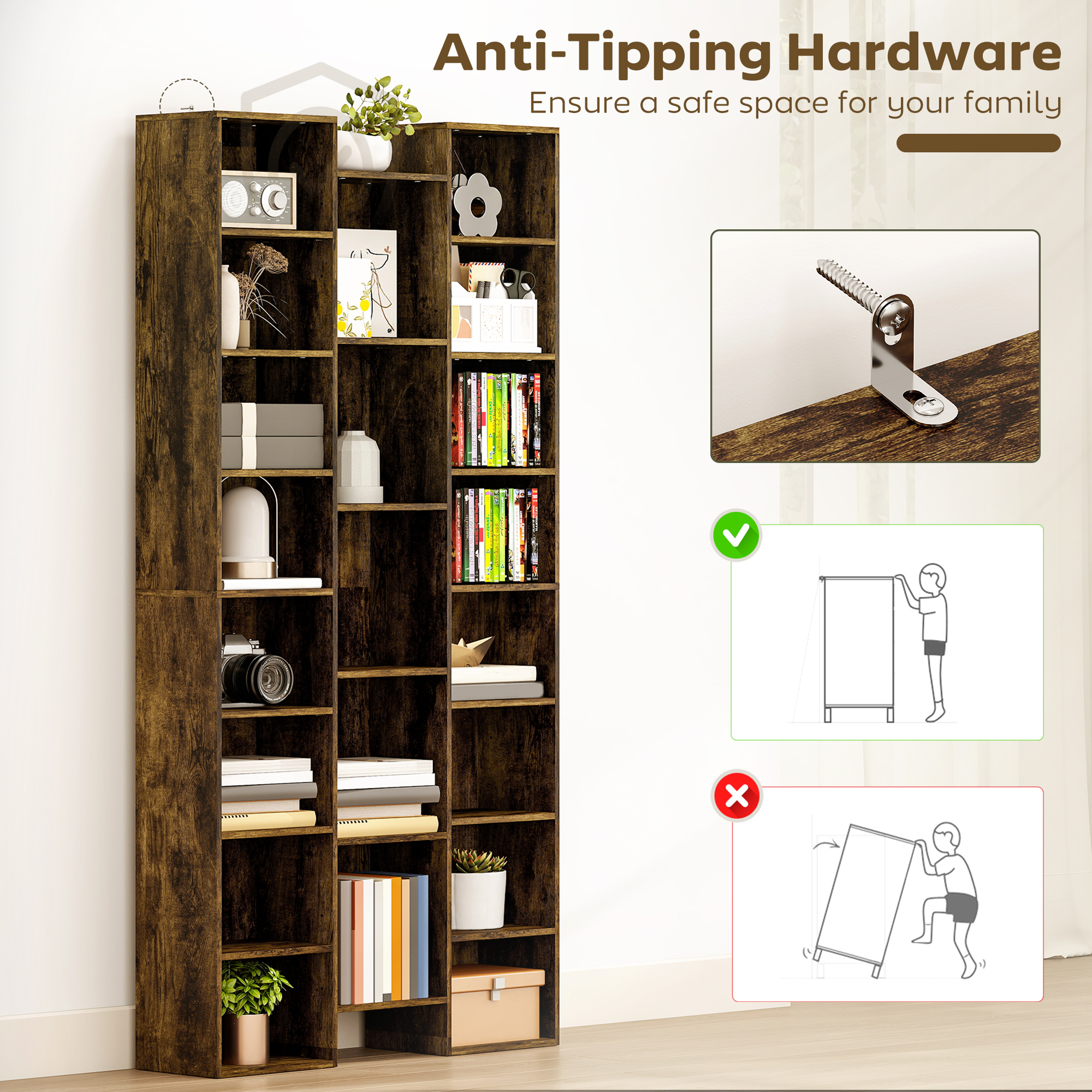 21-Compartment Bookshelf-Brown