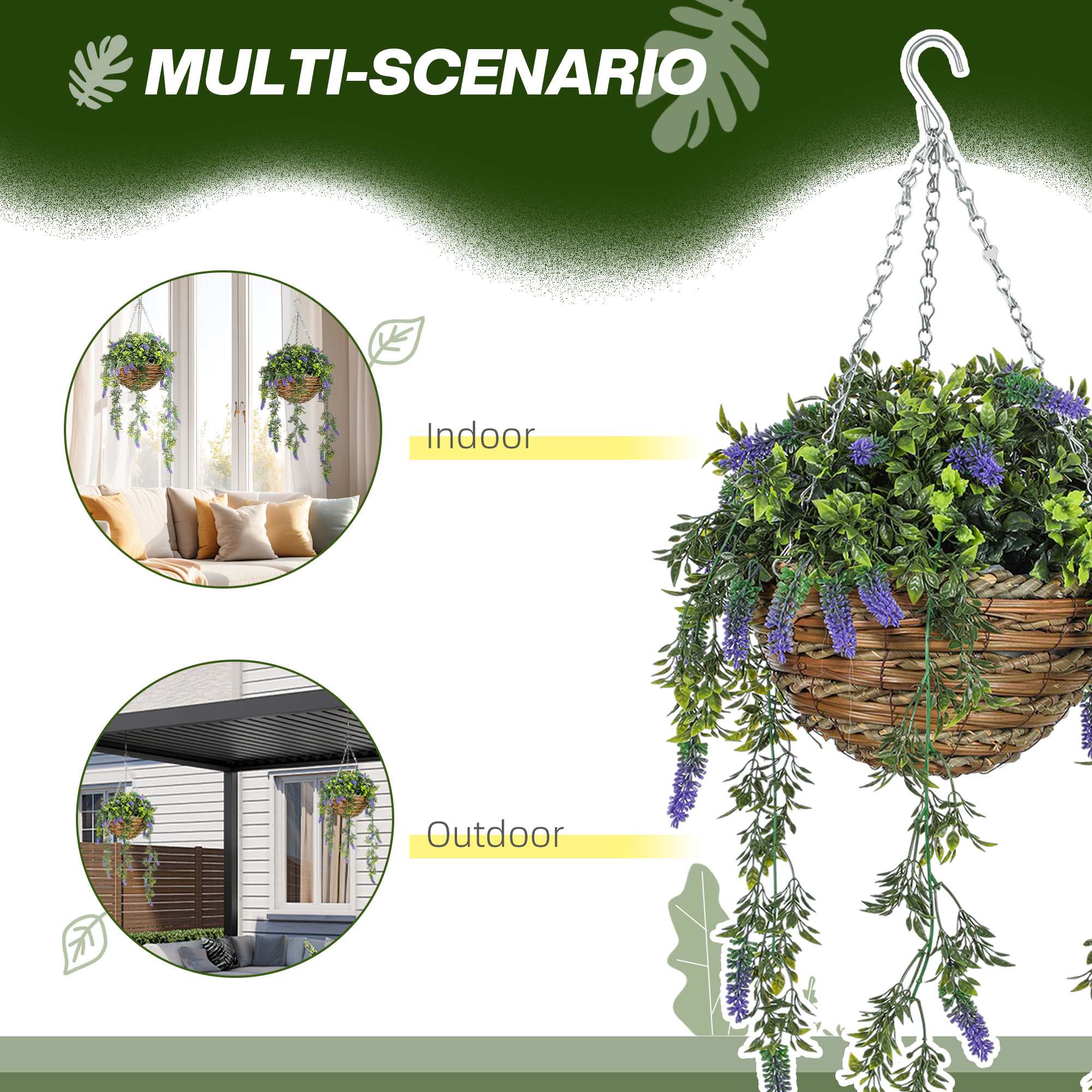 Set Of 2 Decorative Artificial Plants,Faux Silk Lavender Flowers In Hanging — image 2