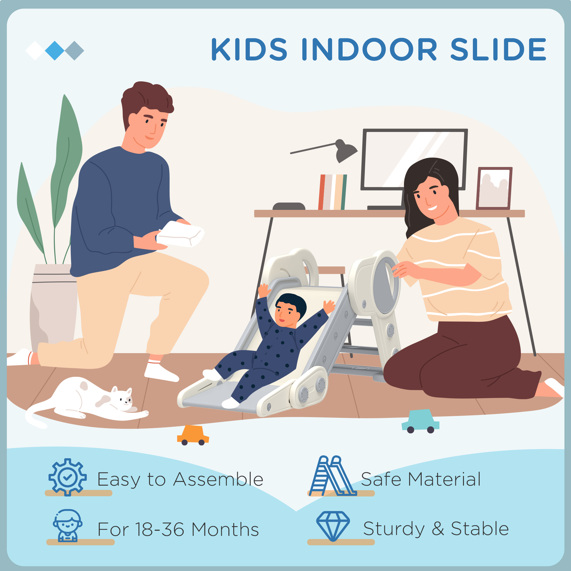 Foldable Kids Slide,Freestanding Baby Slide,for Ages 1.5-3 Years,Grey & Beige — image 4