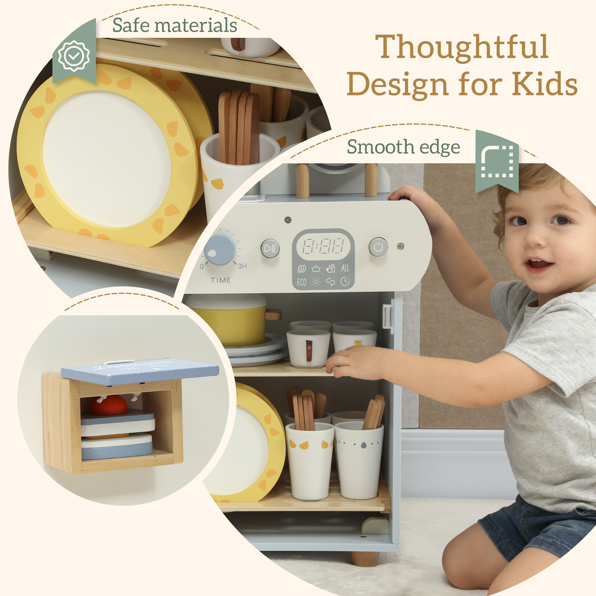 Wooden Dishwasher Playset,Kitchen Sink Toys With Faucet,Sink