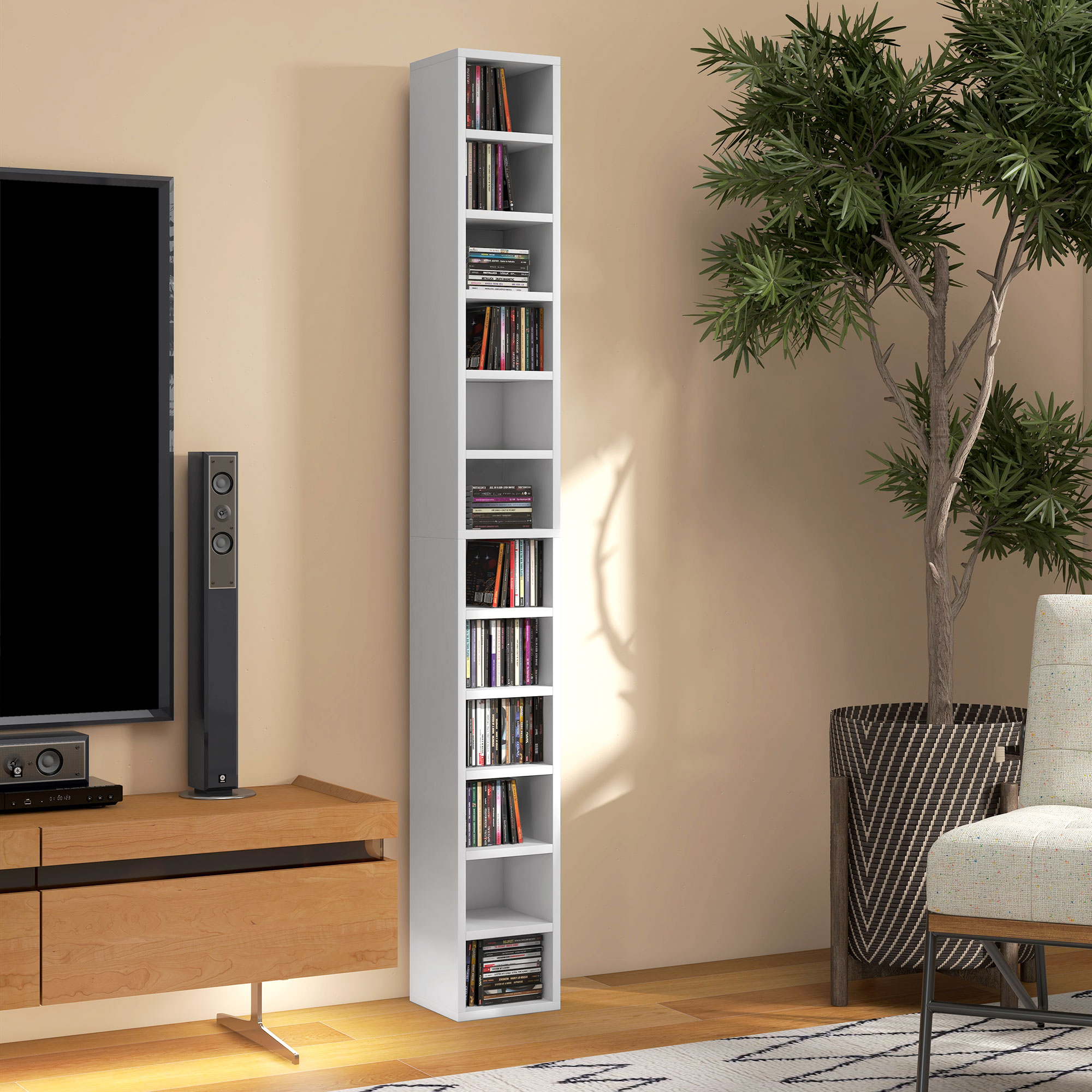204 CD Tall Narrow Media Storage Tower-White