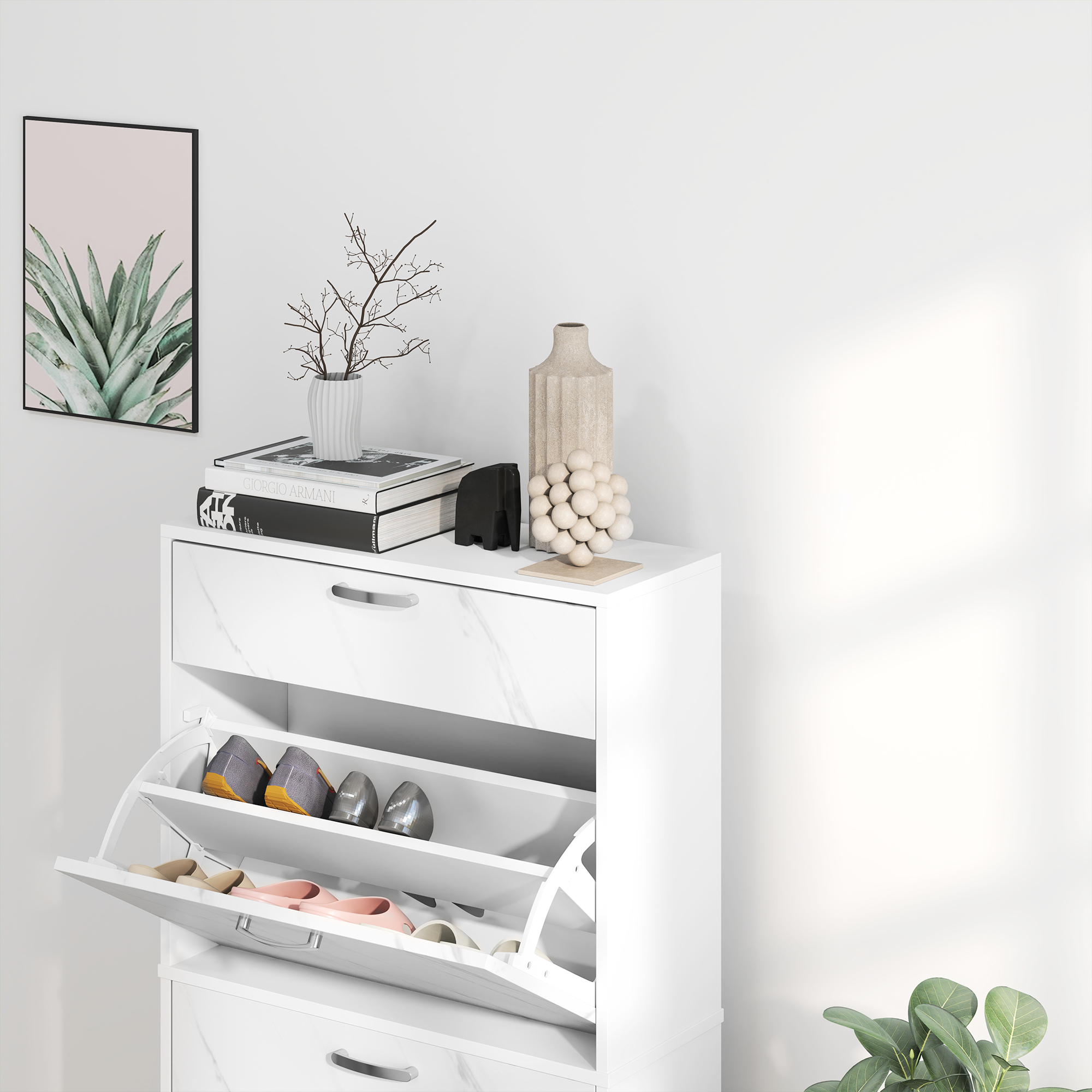 Marble Shoe Storage Cabinet With 3 Flip Drawers,Hallway Top Drawer — image 3