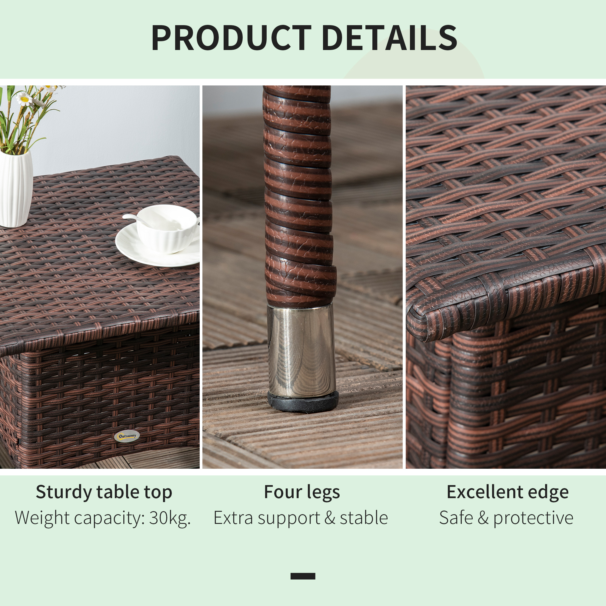 Outdoor Rattan Side Table Coffee With Plastic Board,Full Woven Top — image 3