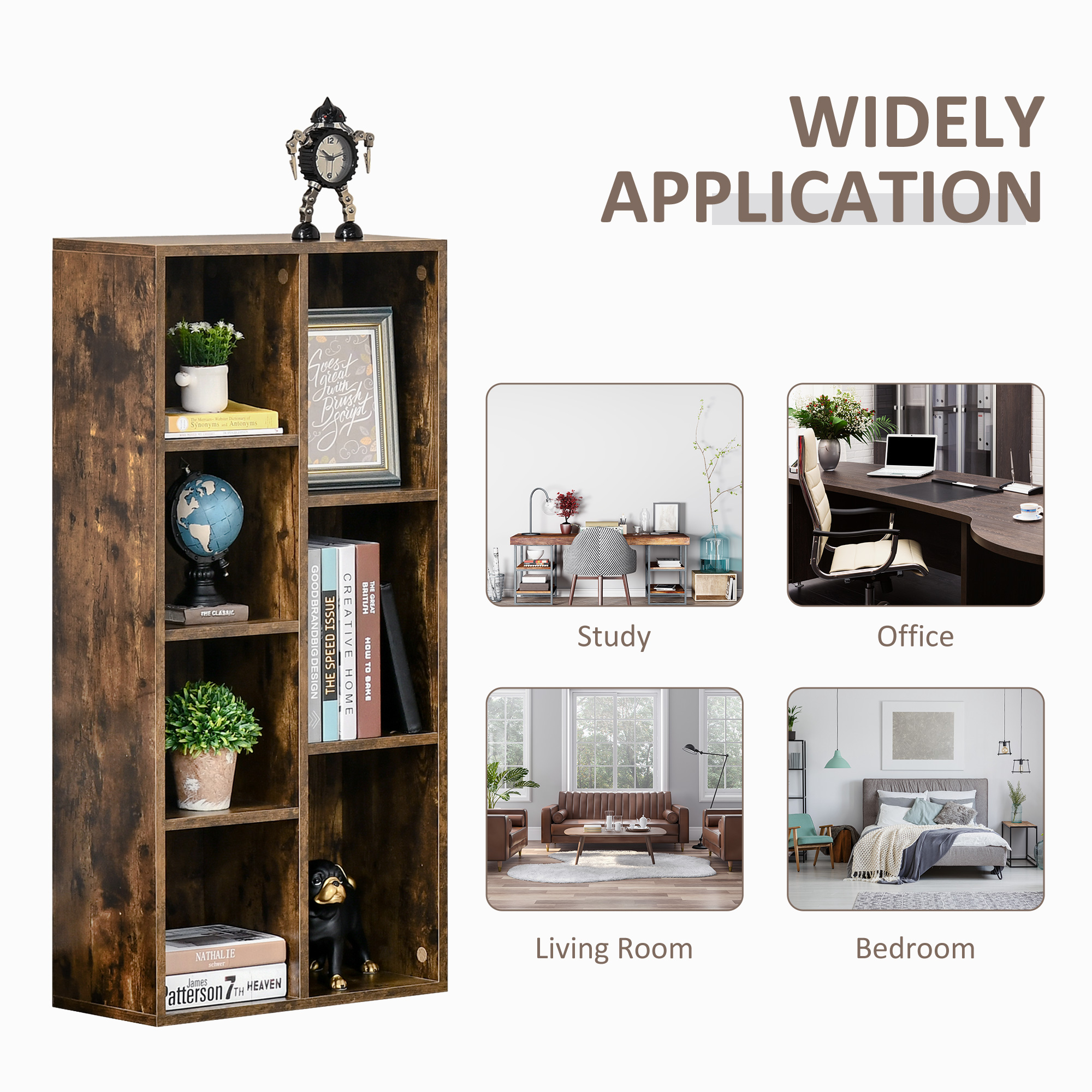 Seven-Cube Bookcase-Rustic Brown Wood Effect — image 2