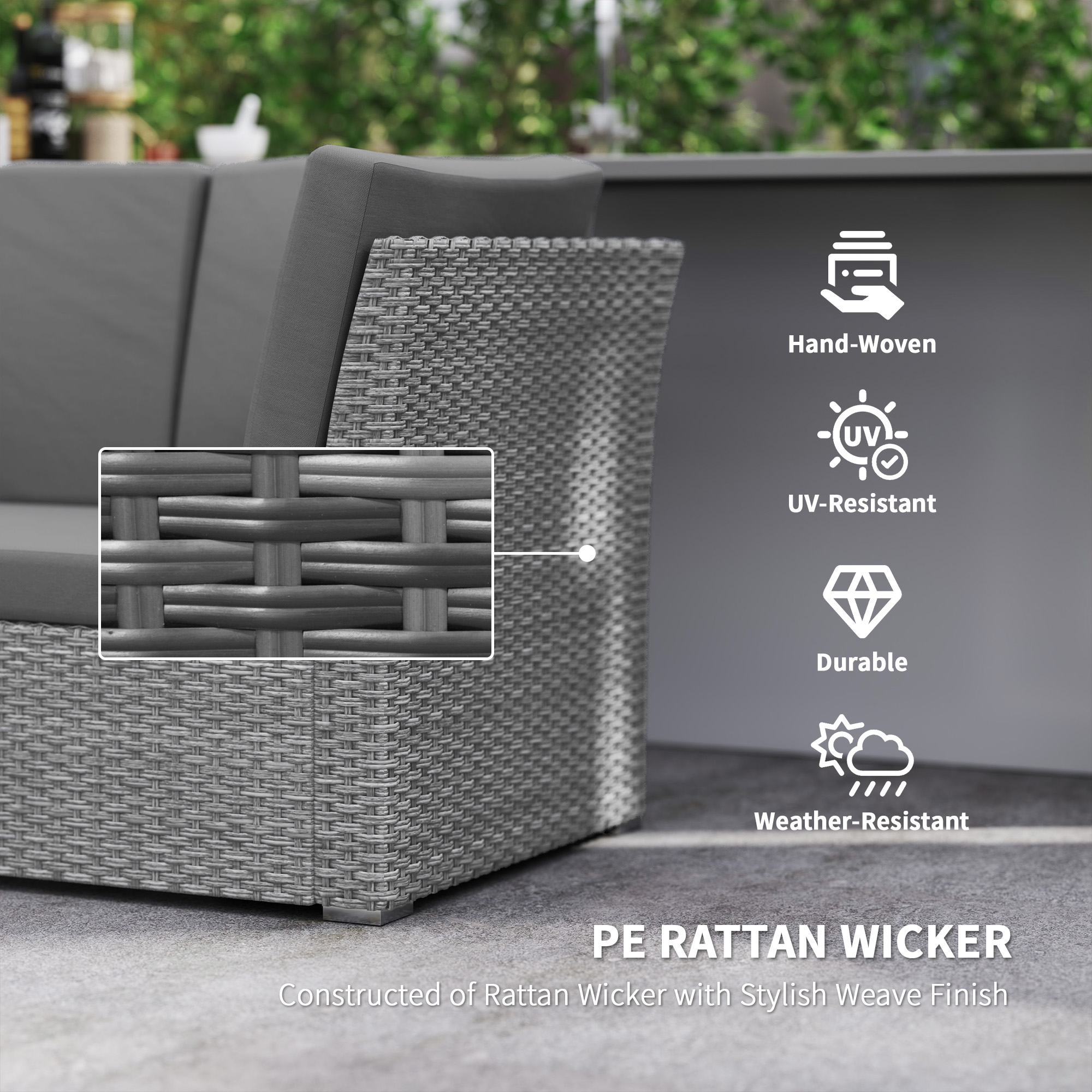 Seven-Piece Rattan Garden Sofa Set,with Expanding Table-Light Grey — image 3