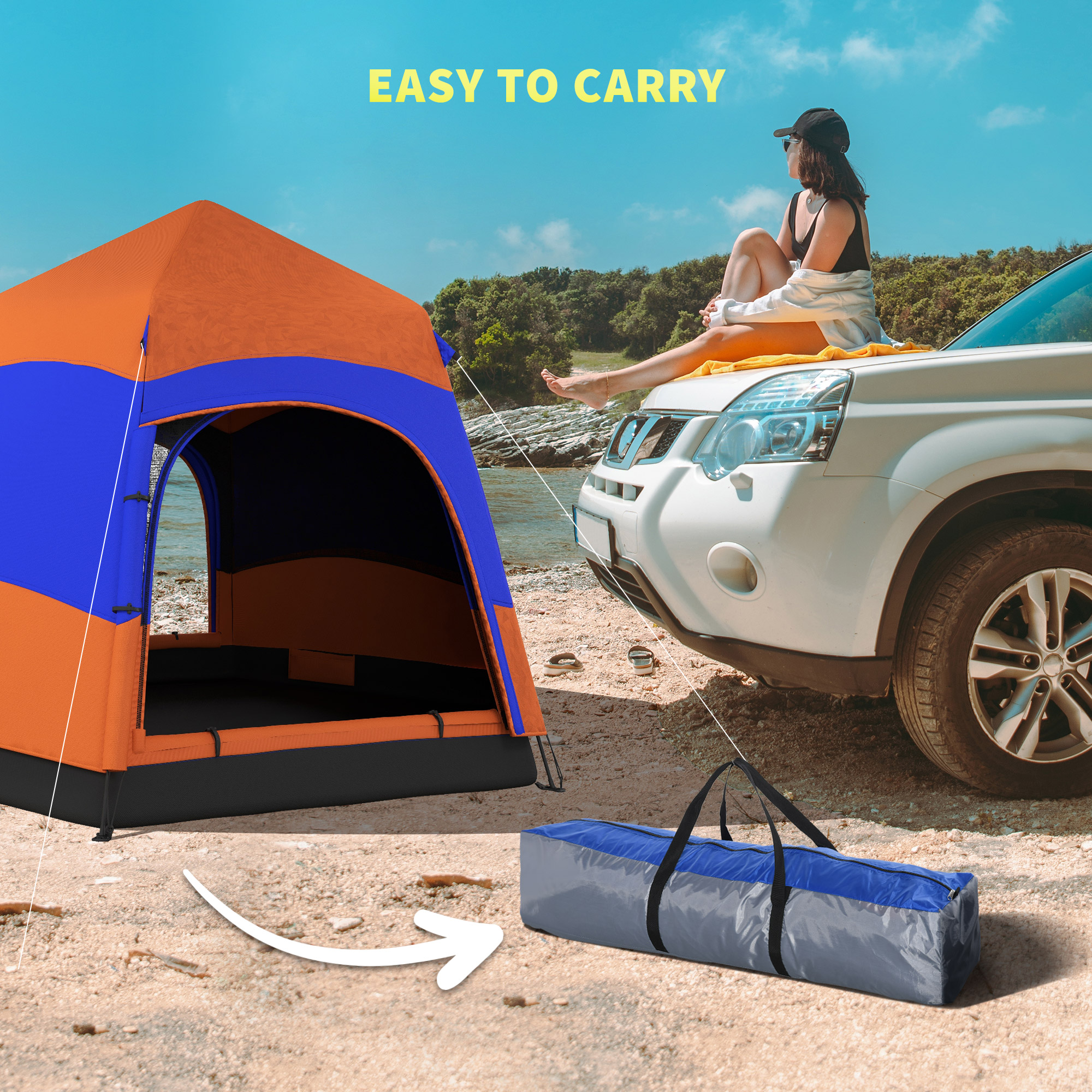 Six Man Hexagon Camping Tent With Hang Hook And Carry Bag-Orange Blue — image 4