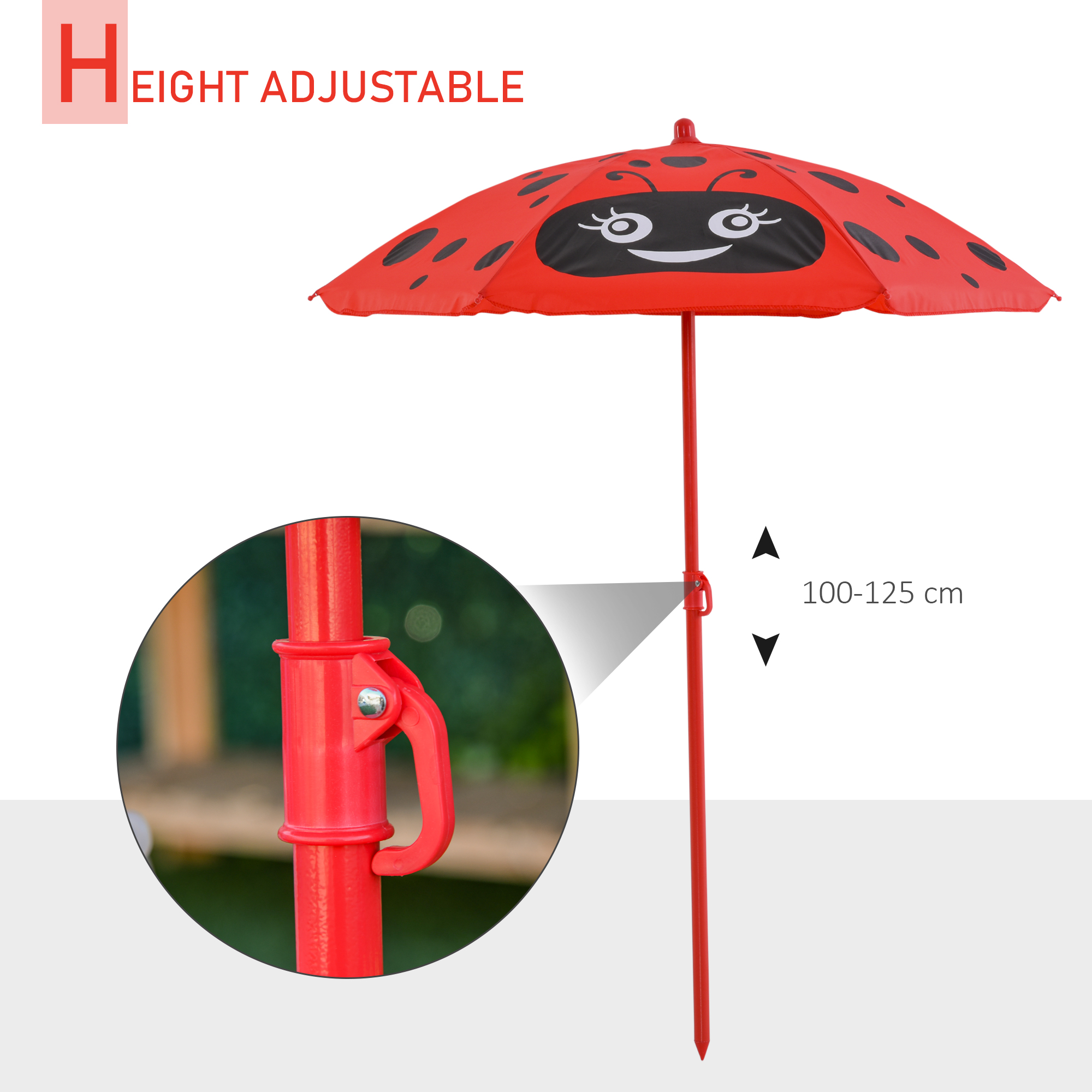 Kids Folding Picnic Table Chair Set W/ Parasol,Red