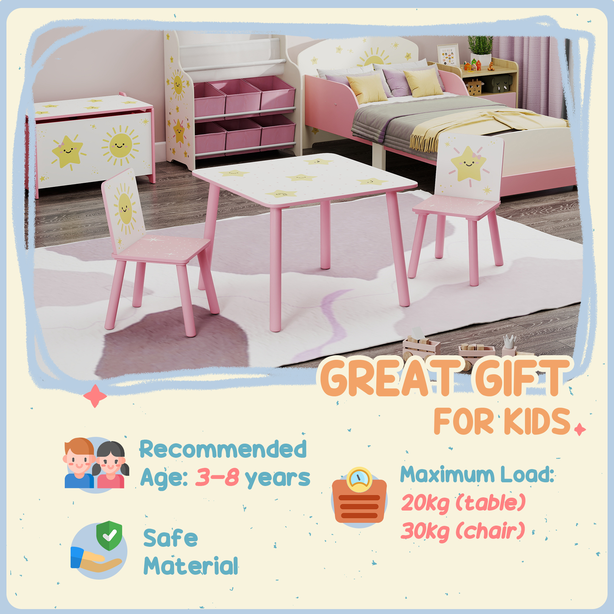 3-Piece Toddler Table And Chair Set,Kids With 2 Chairs Set — image 4